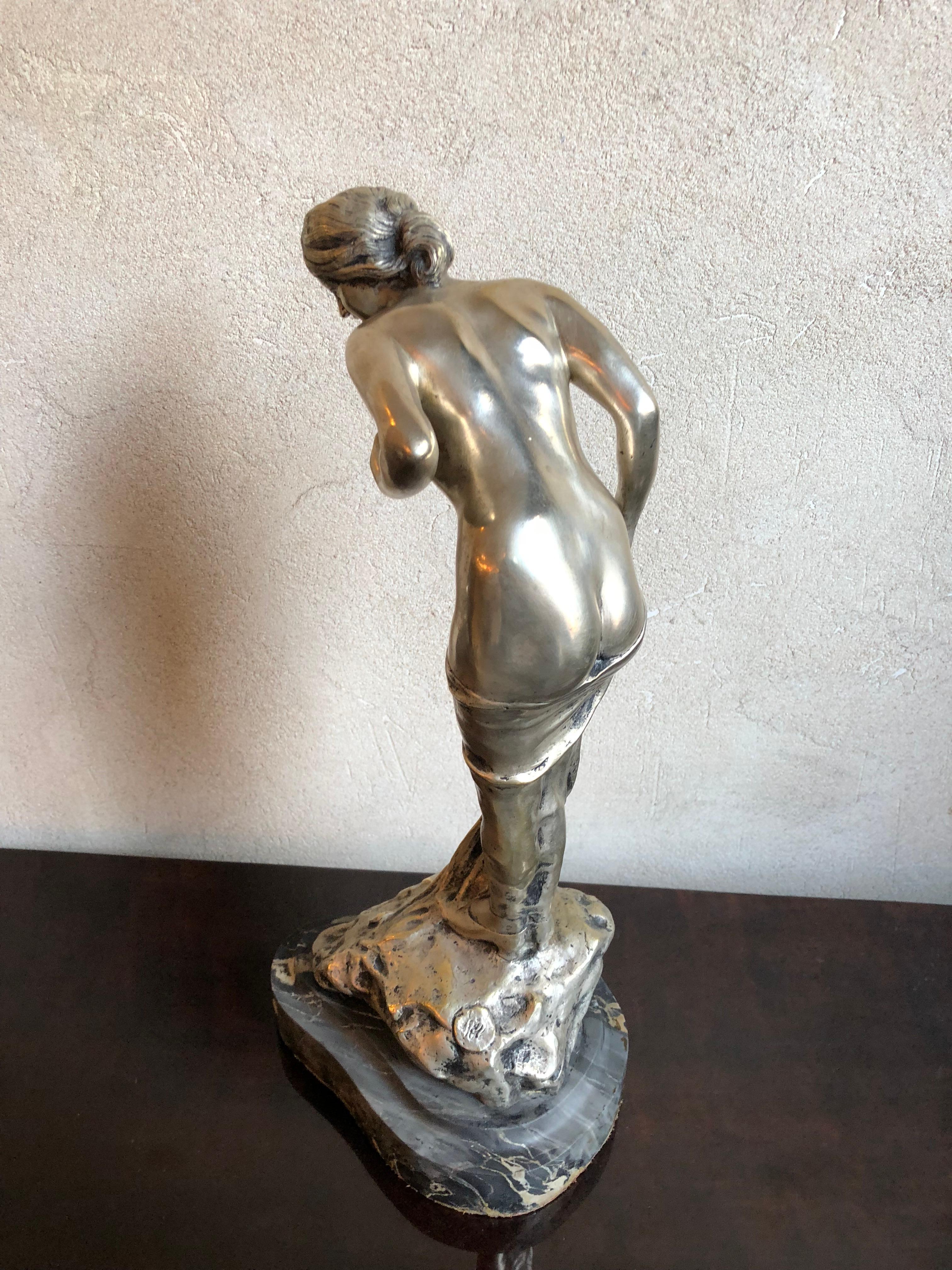 Art Nouveu Woman Sign: Ruini, Materials: Marble and Silver Plated Bronze For Sale 10