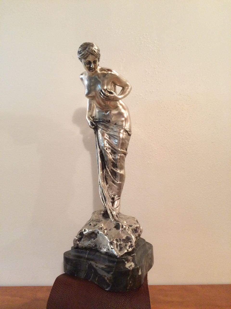 Italian Art Nouveu Woman Sign: Ruini, Materials: Marble and Silver Plated Bronze For Sale