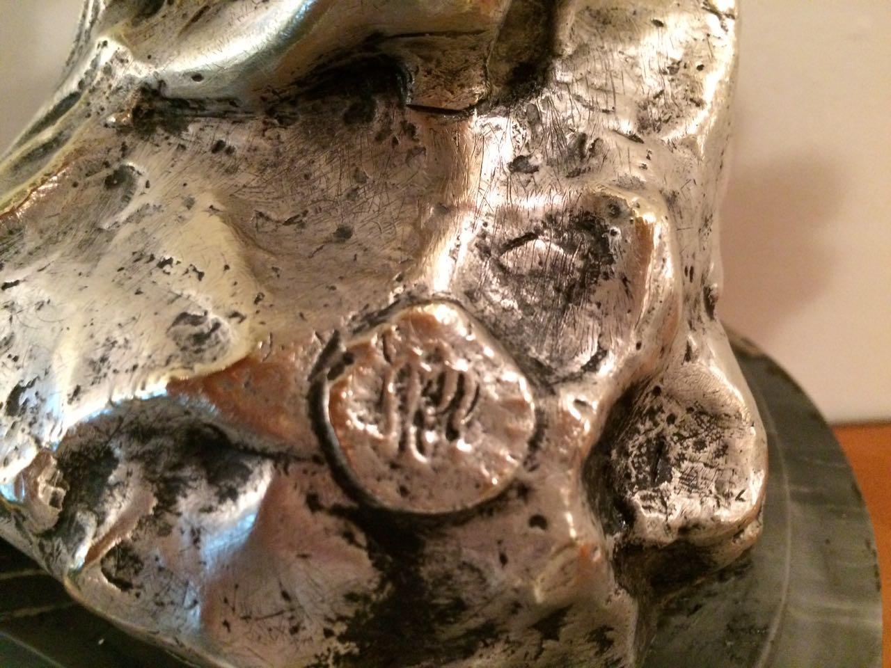Art Nouveau Segno di donna Art Nouveu: Ruini, Materiali: Marmo e bronzo placcato argento in vendita