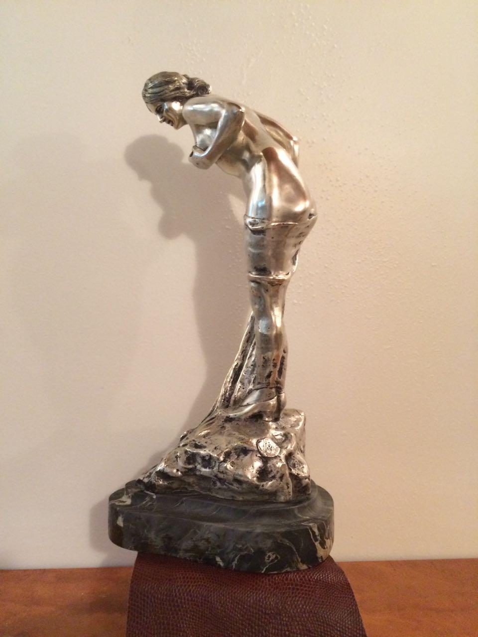 Art Nouveu Woman Sign: Ruini, Materials: Marble and Silver Plated Bronze For Sale 3