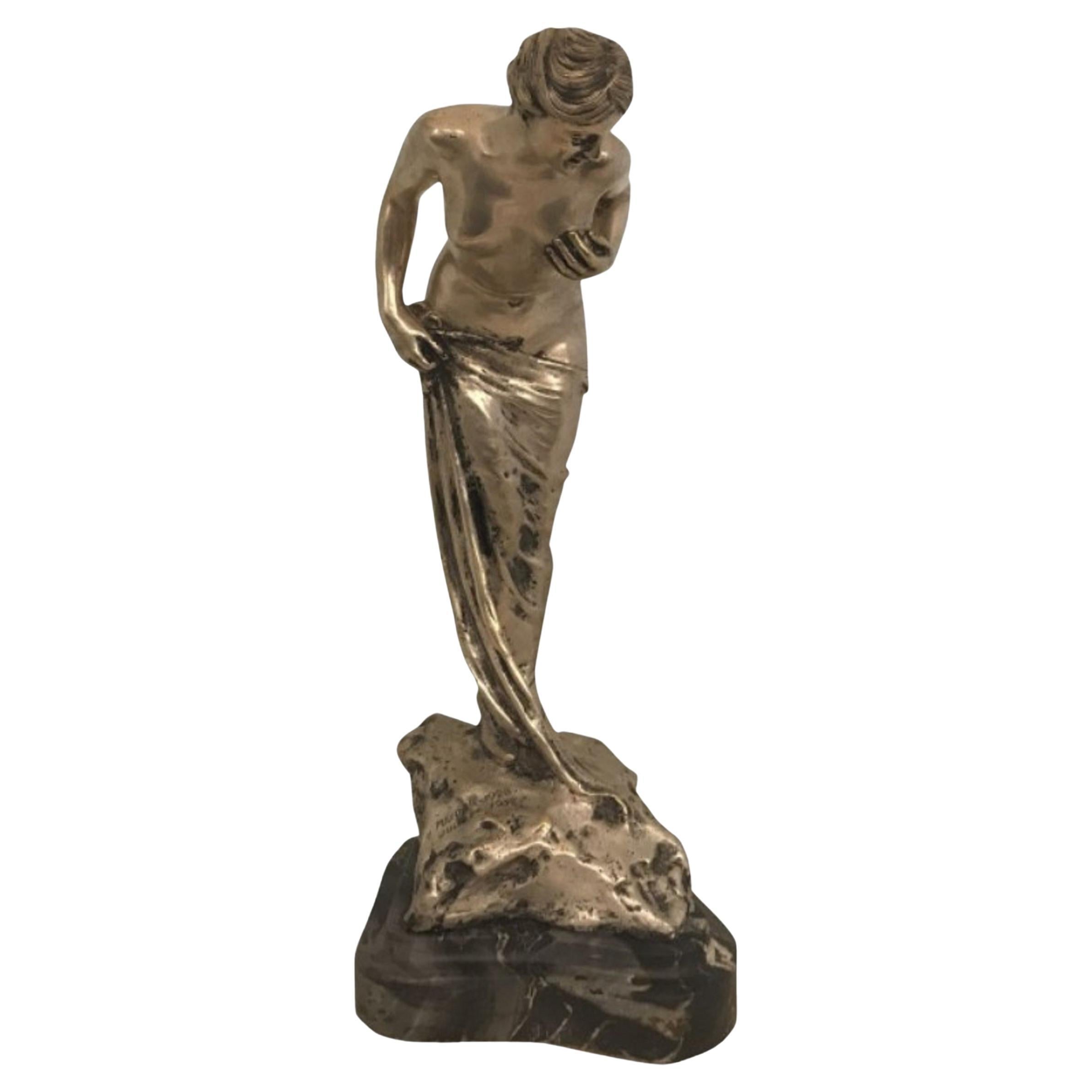 Art Nouveu Woman Sign: Ruini, Materials: Marble and Silver Plated Bronze For Sale