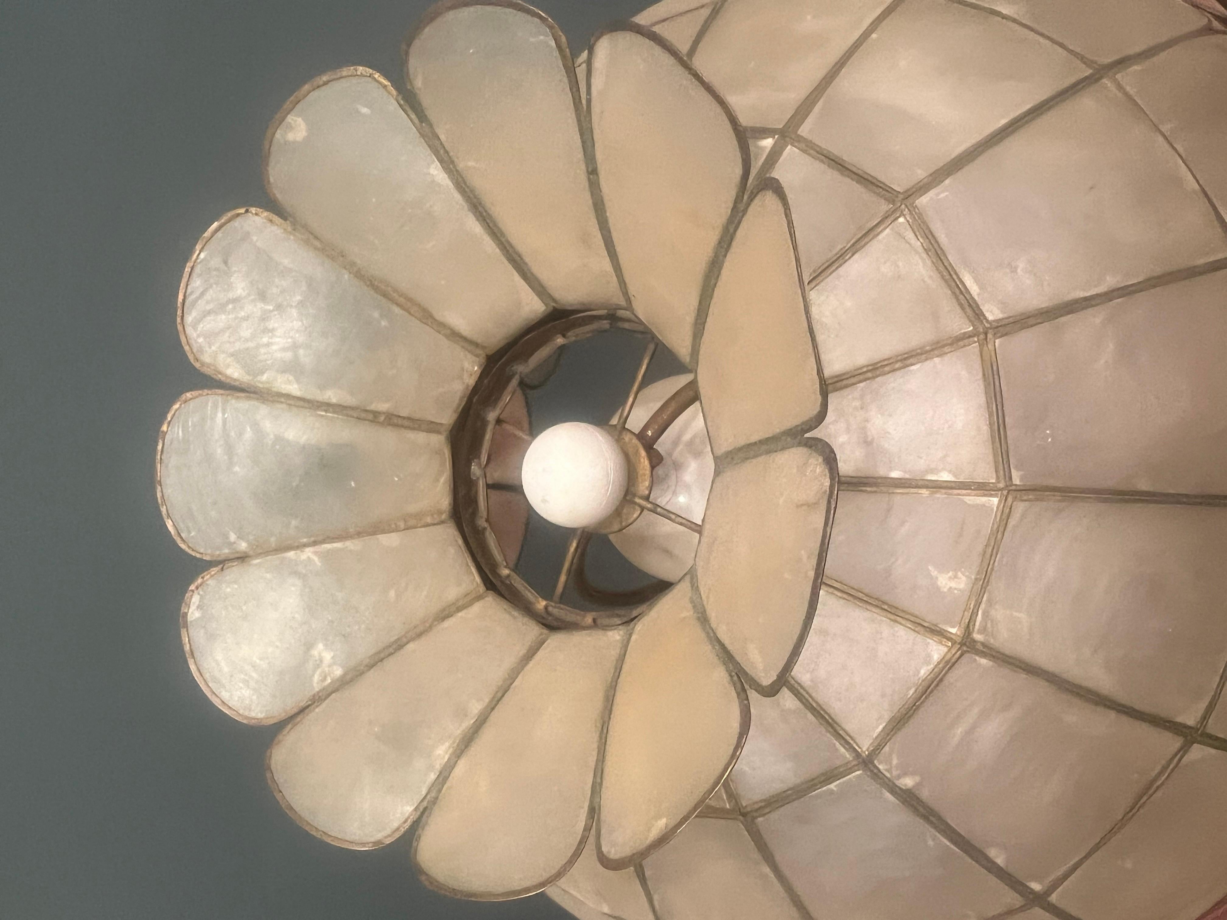 20th Century Art Noveau Antique Capiz Shell & Brass Floor Lamp