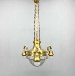 Art Noveau Brass Chandelier, Restored, Germany, 1920's