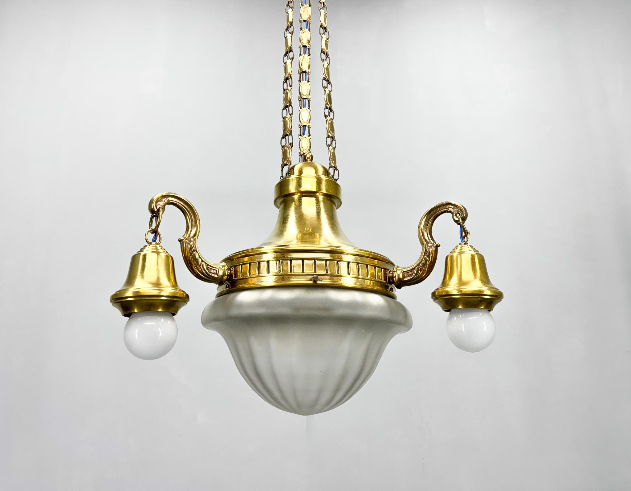 Art Noveau Brass Chandelier, Restored, Germany, 1920's In Good Condition For Sale In Praha, CZ