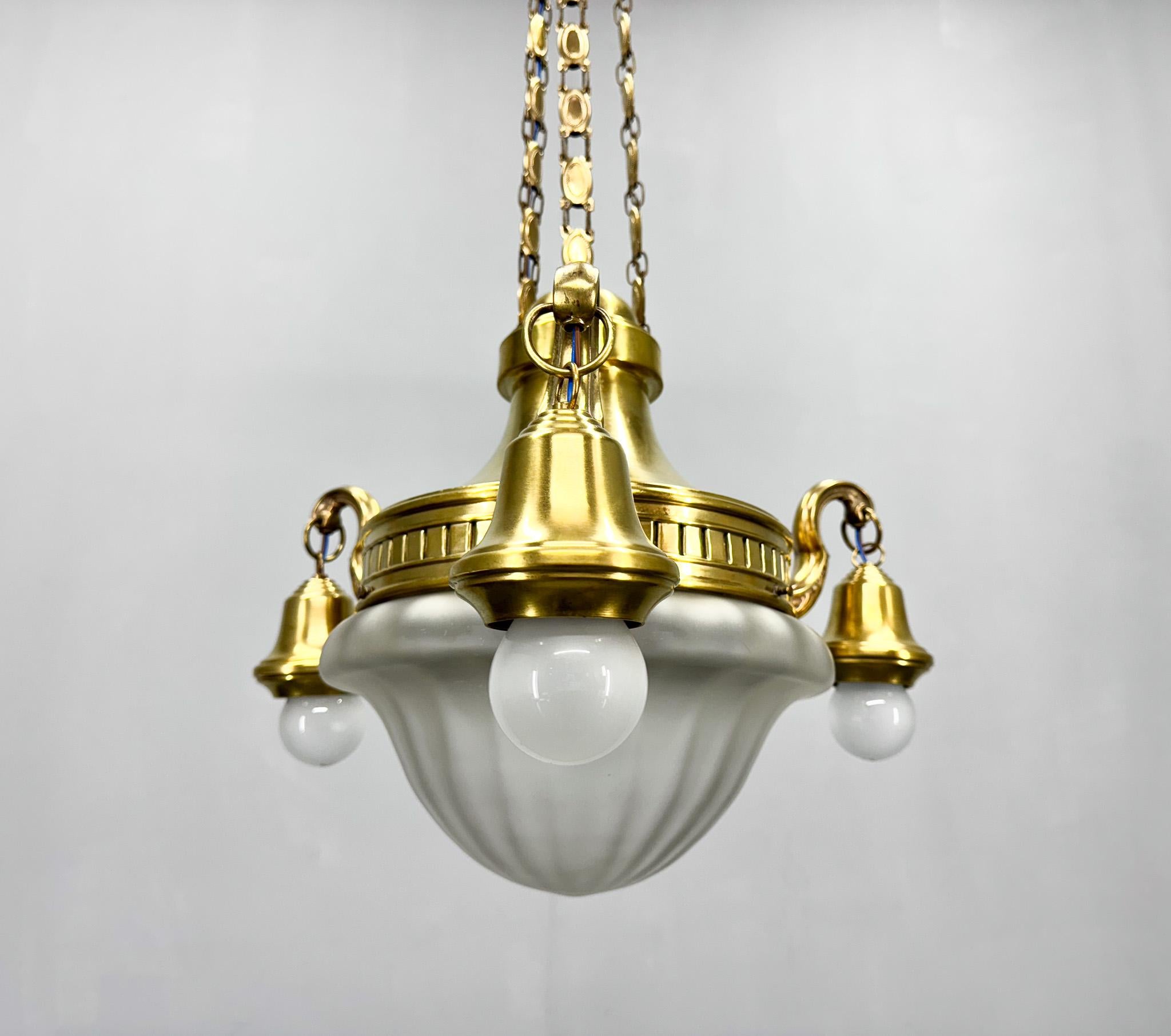 20th Century Art Noveau Brass Chandelier, Restored, Germany, 1920's For Sale