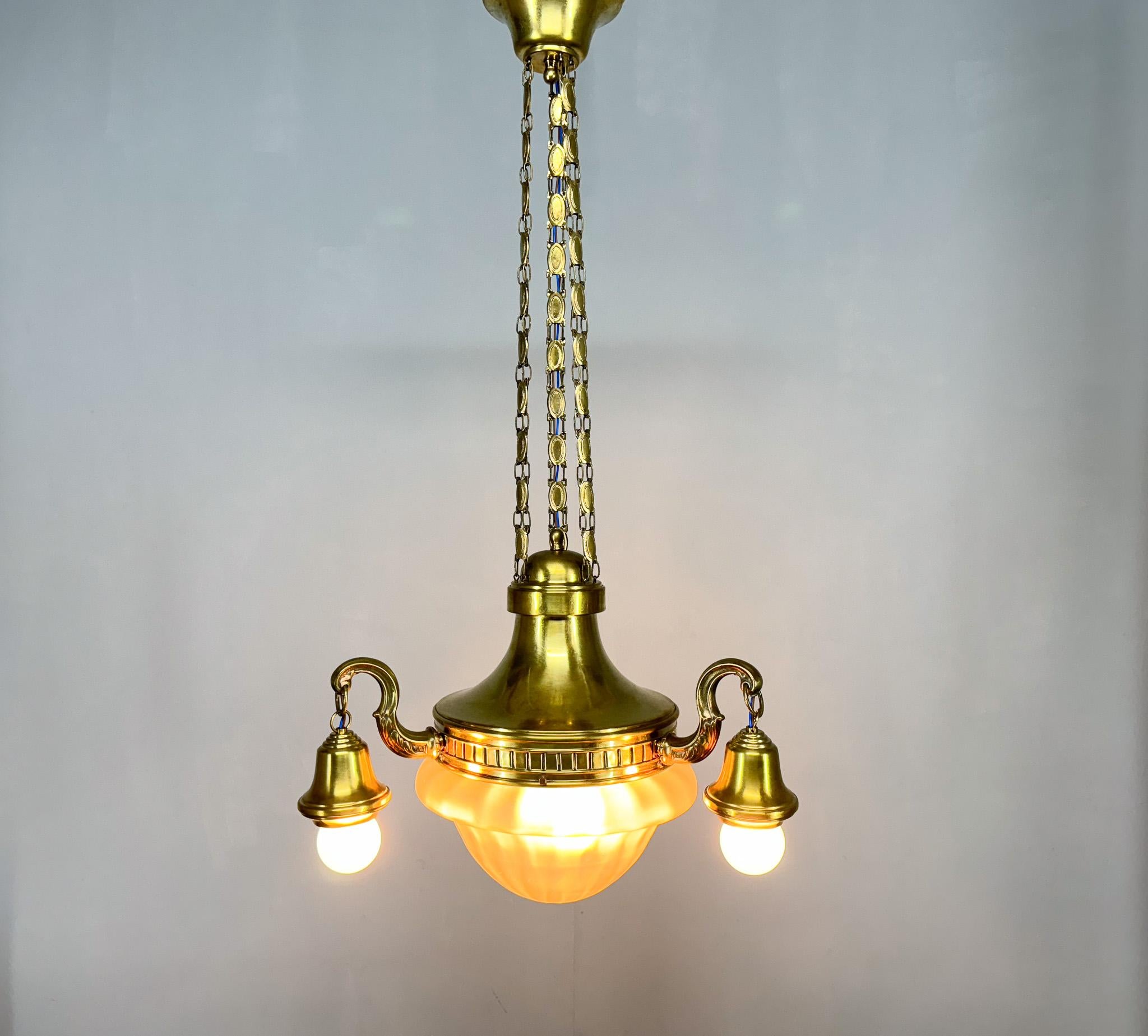 Art Noveau Brass Chandelier, Restored, Germany, 1920's For Sale 1