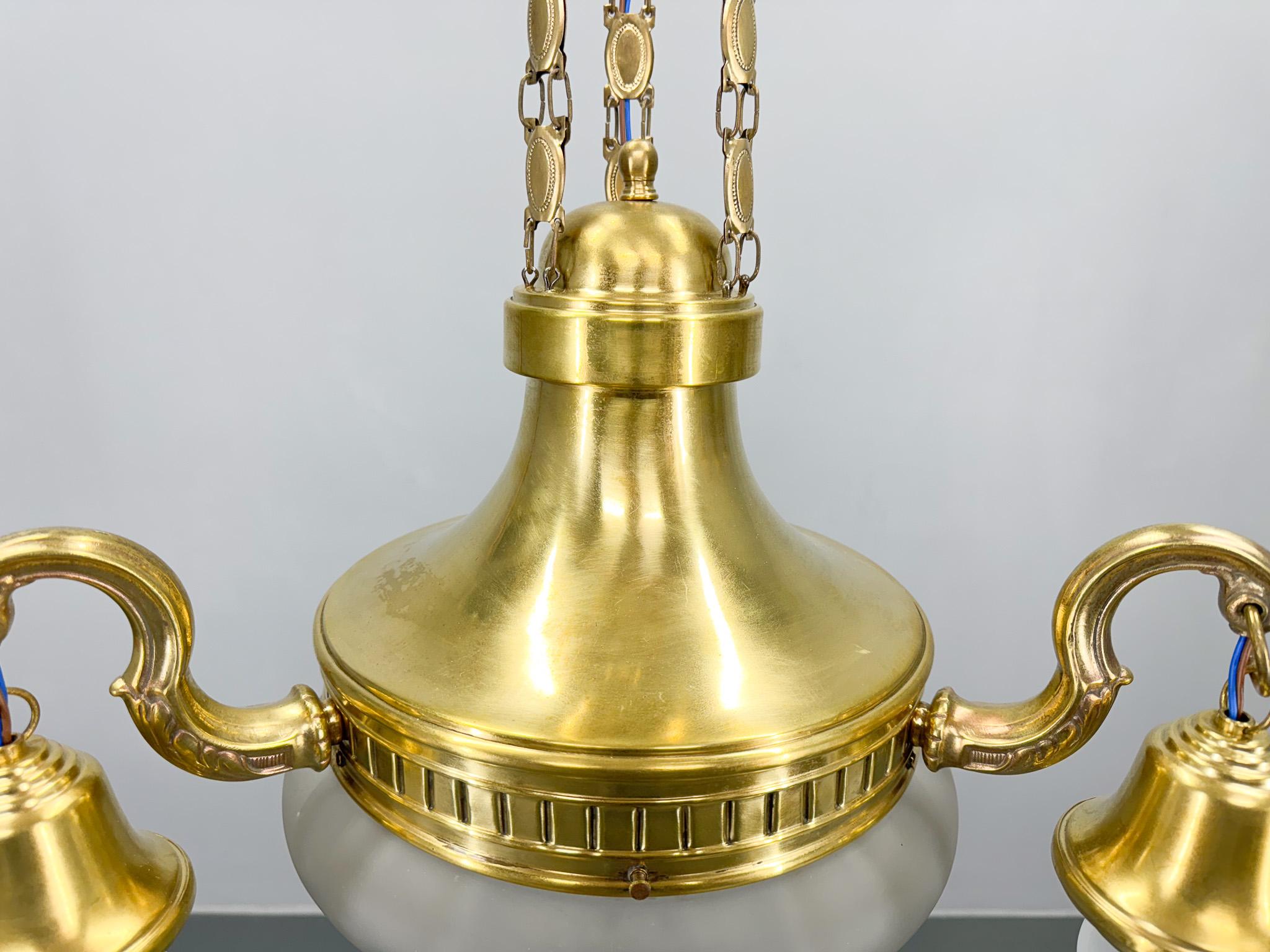 Art Noveau Brass Chandelier, Restored, Germany, 1920's For Sale 2