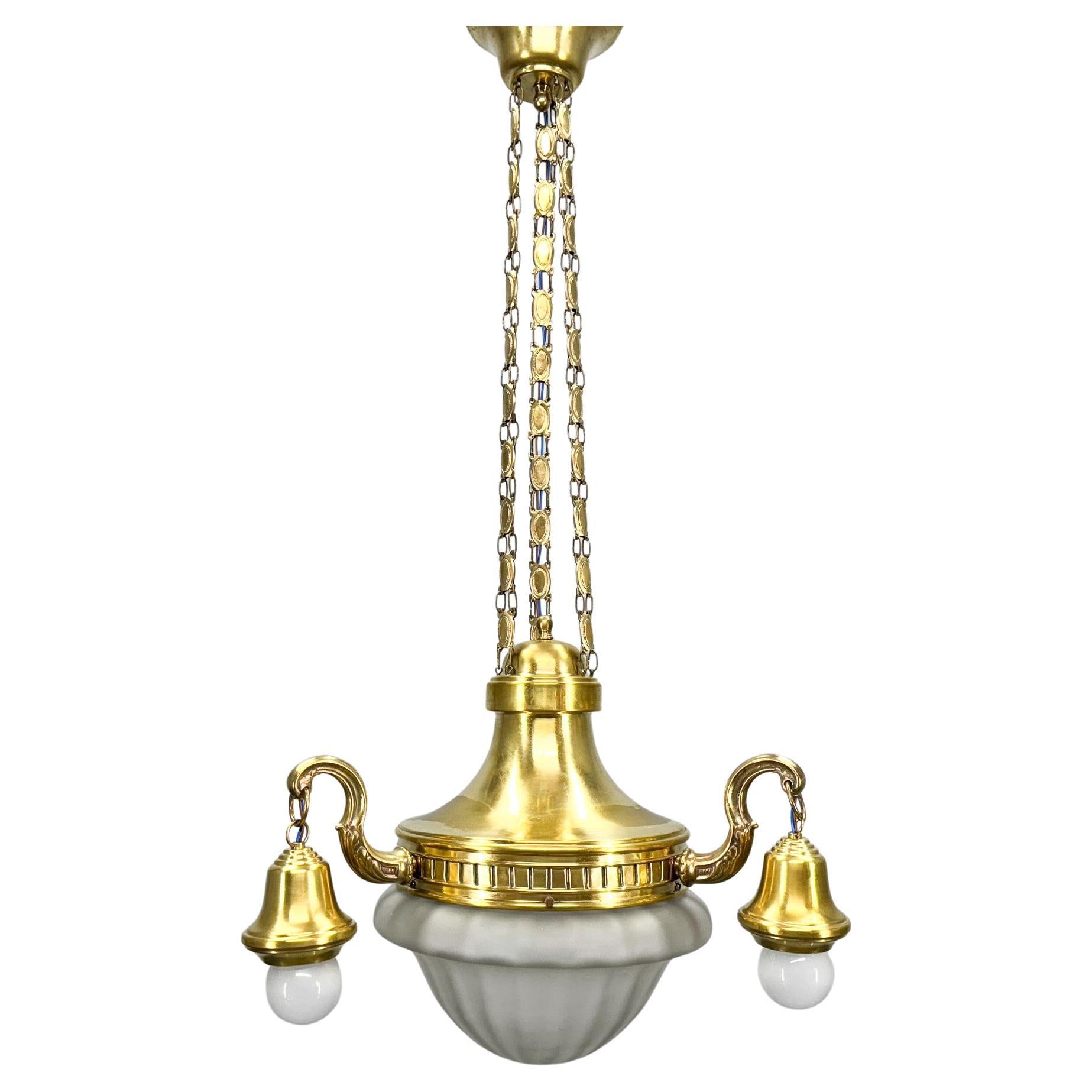 Art Noveau Brass Chandelier, Restored, Germany, 1920's