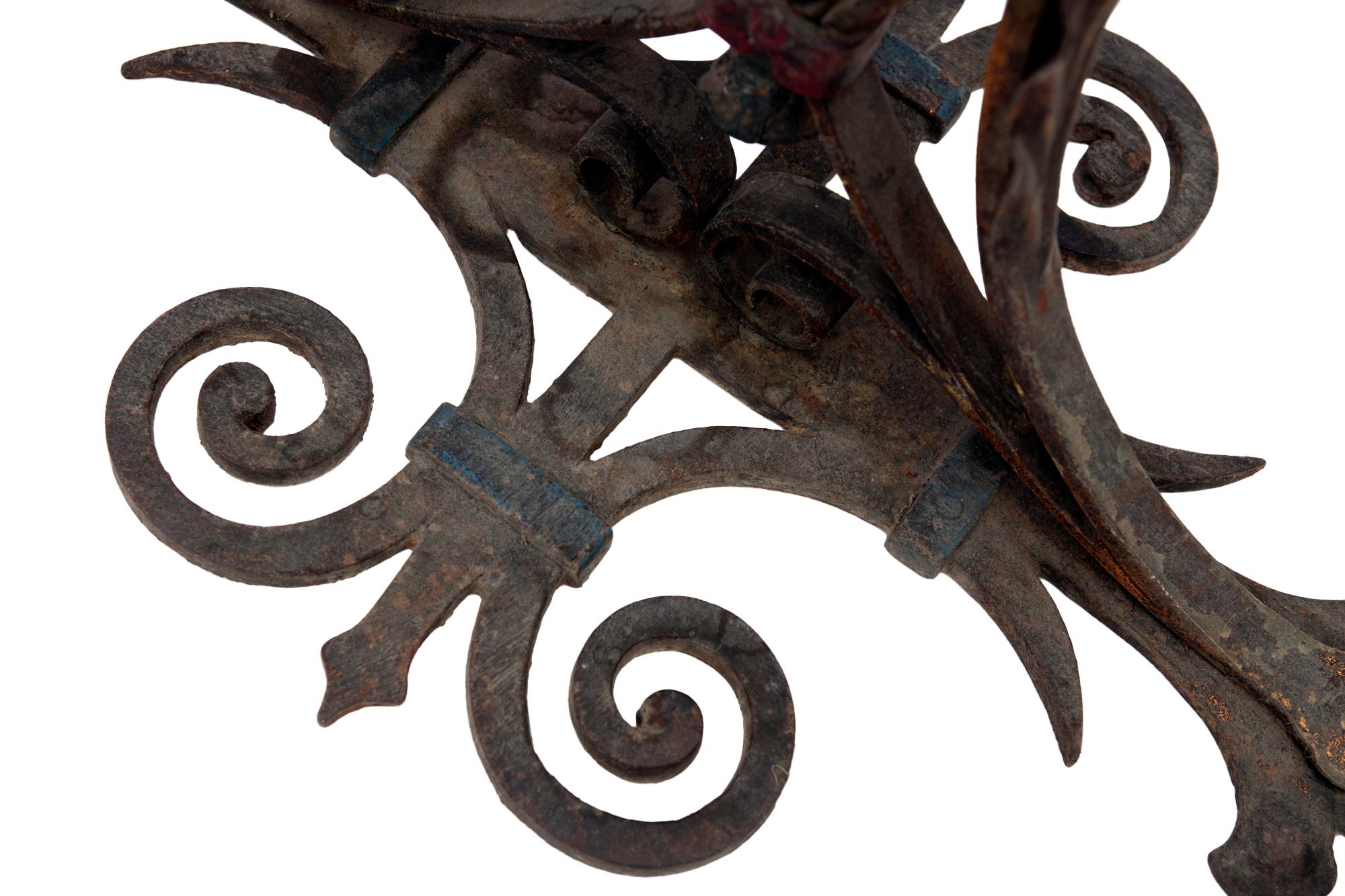 Art Noveau Bronze & Iron Floor Lamp/ Linen Shade 2