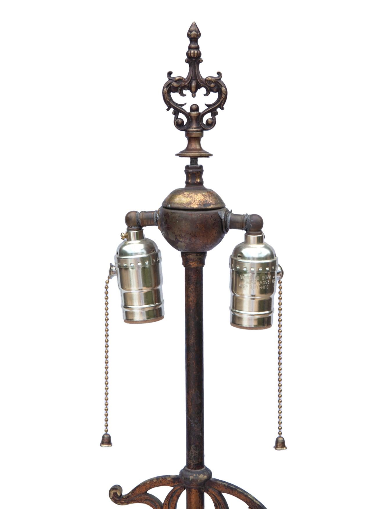 Art Noveau Bronze & Iron Floor Lamp/ Linen Shade 3