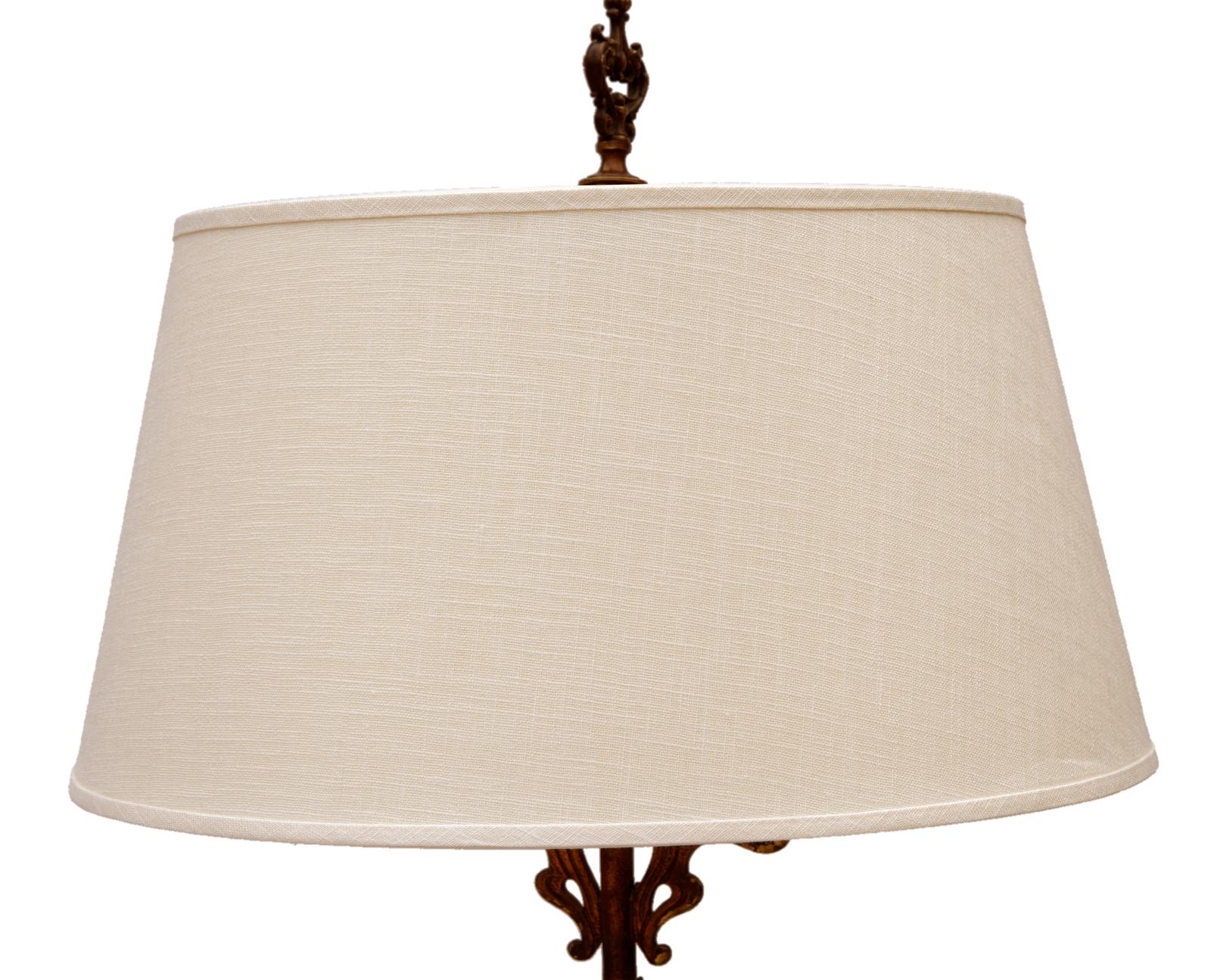Anodized Art Noveau Bronze & Iron Floor Lamp/ Linen Shade