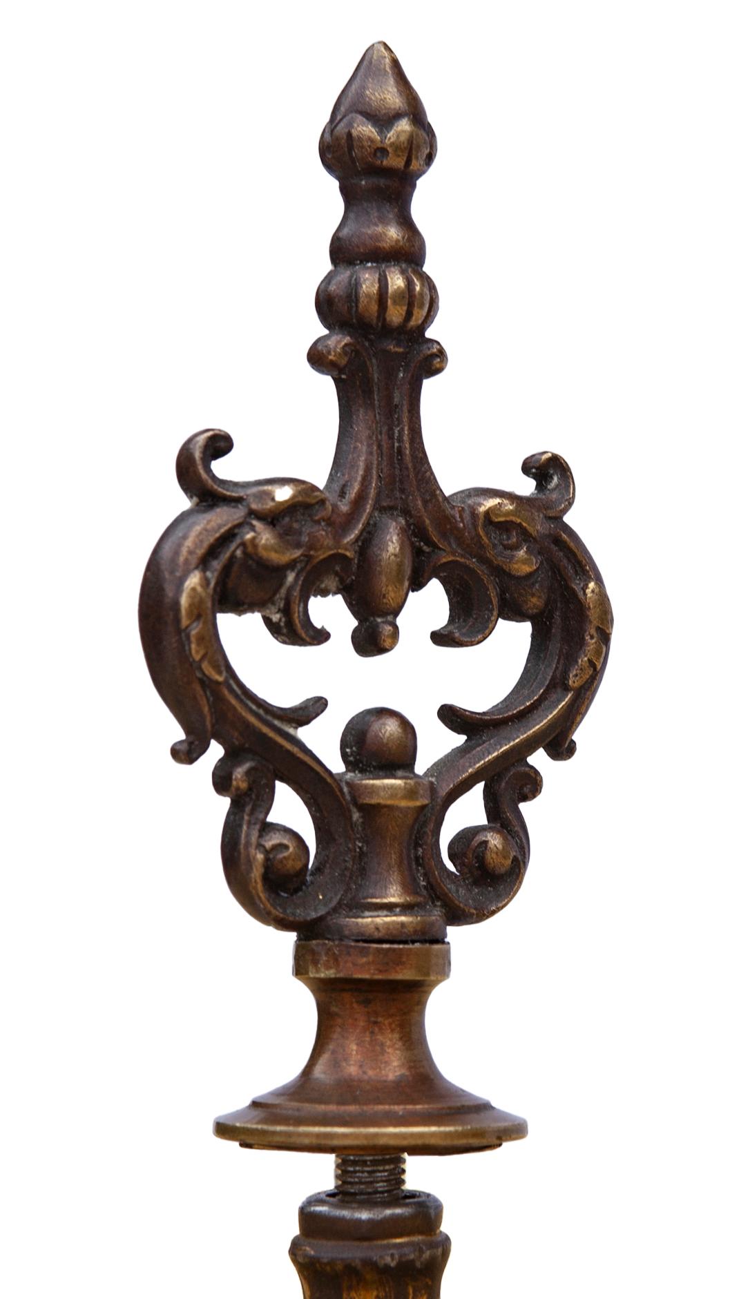 Art Noveau Bronze & Iron Floor Lamp/ Linen Shade In Good Condition In Malibu, CA