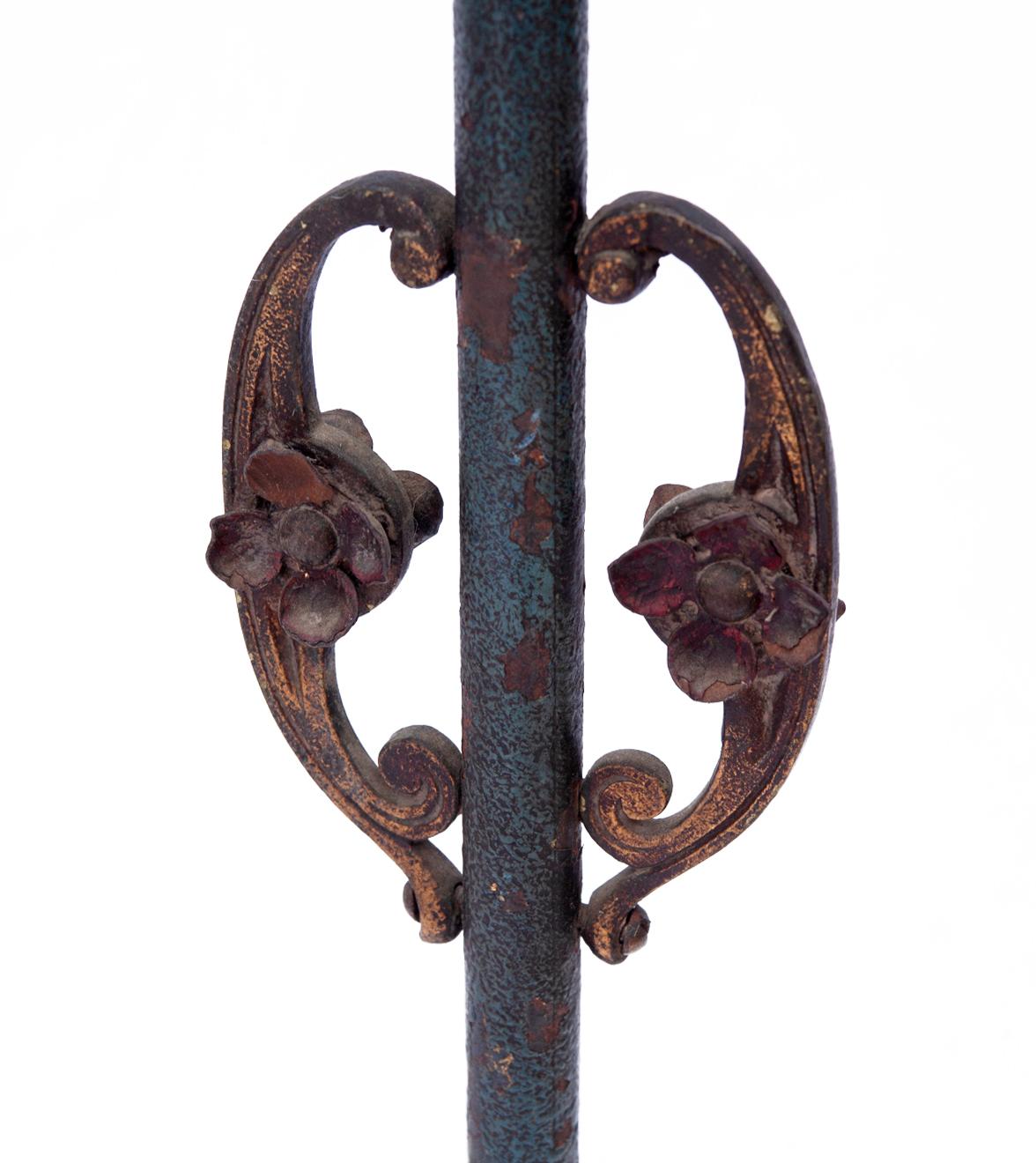 20th Century Art Noveau Bronze & Iron Floor Lamp/ Linen Shade
