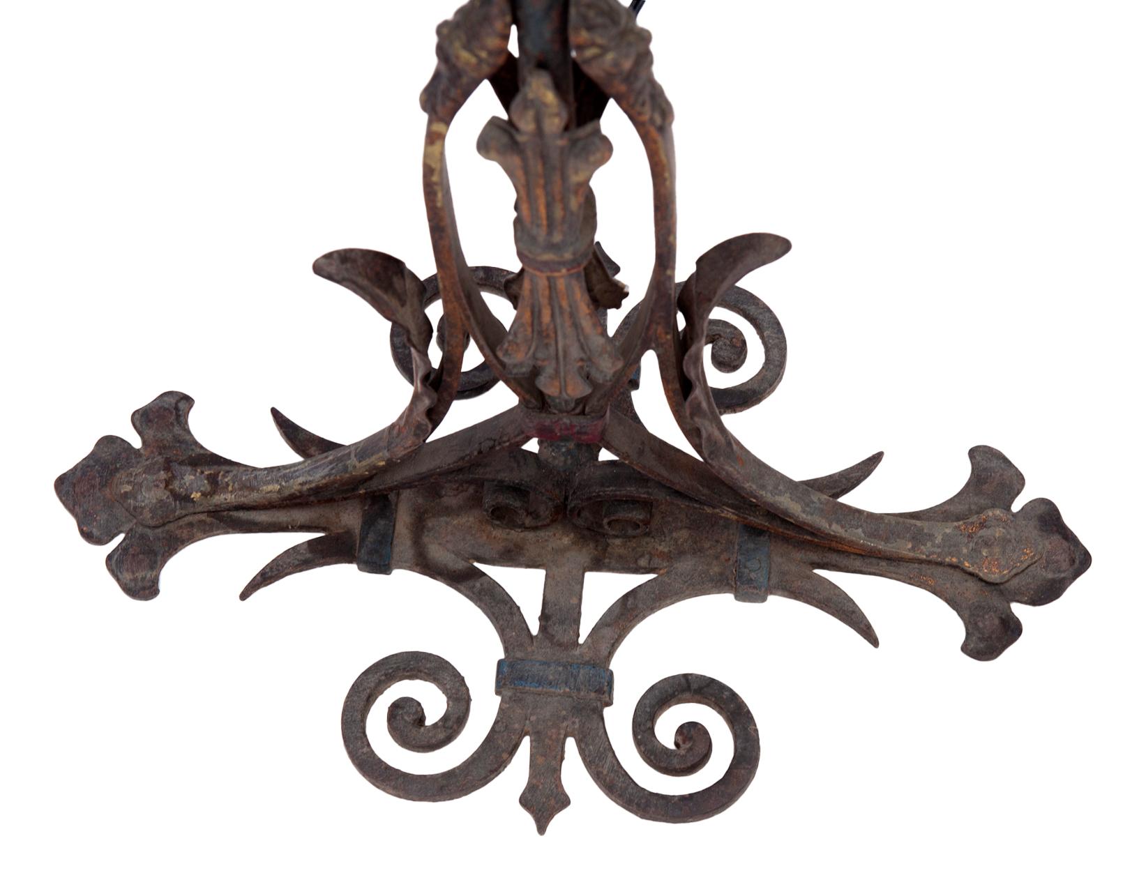 Brass Art Noveau Bronze & Iron Floor Lamp/ Linen Shade