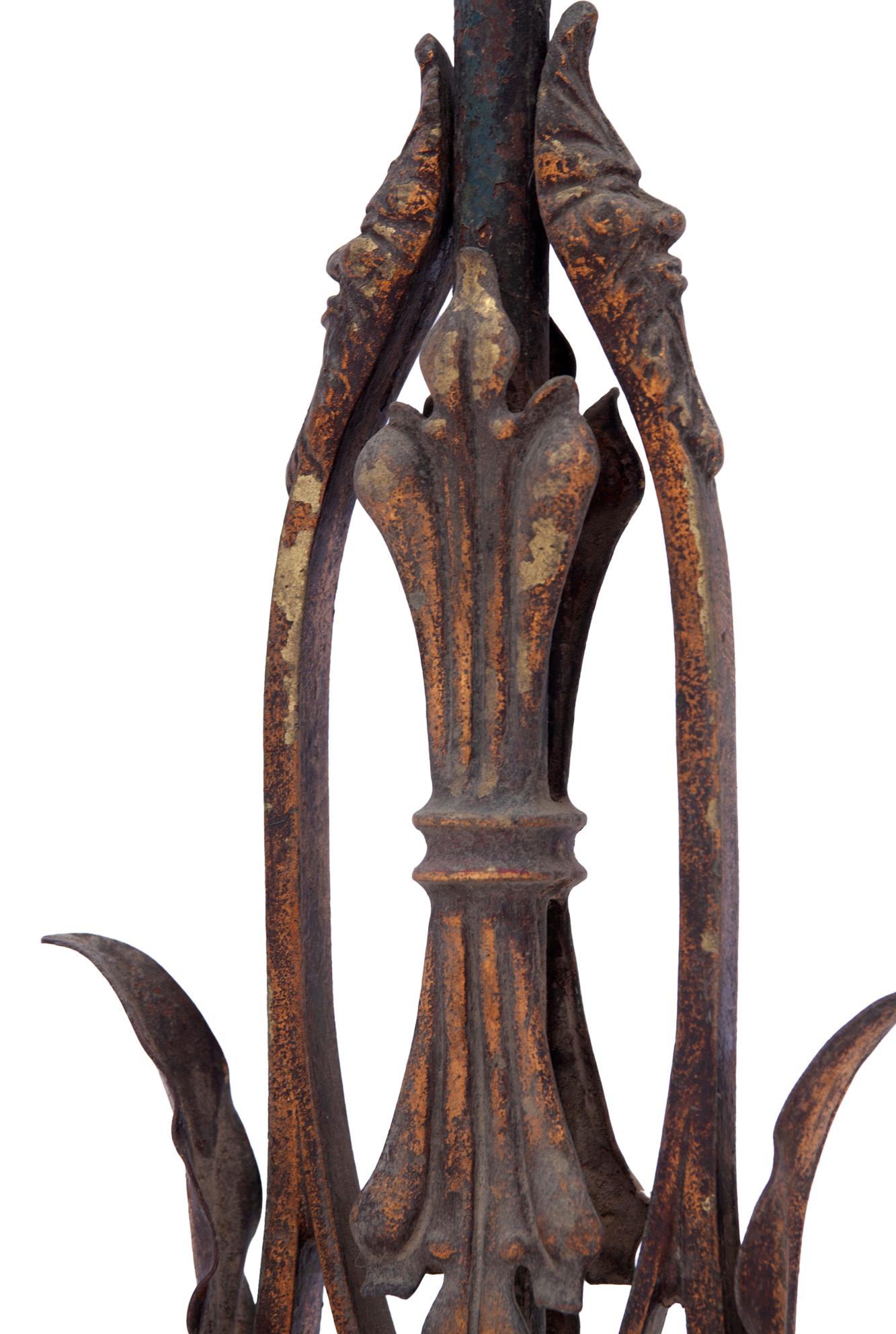 Art Noveau Bronze & Iron Floor Lamp/ Linen Shade 1