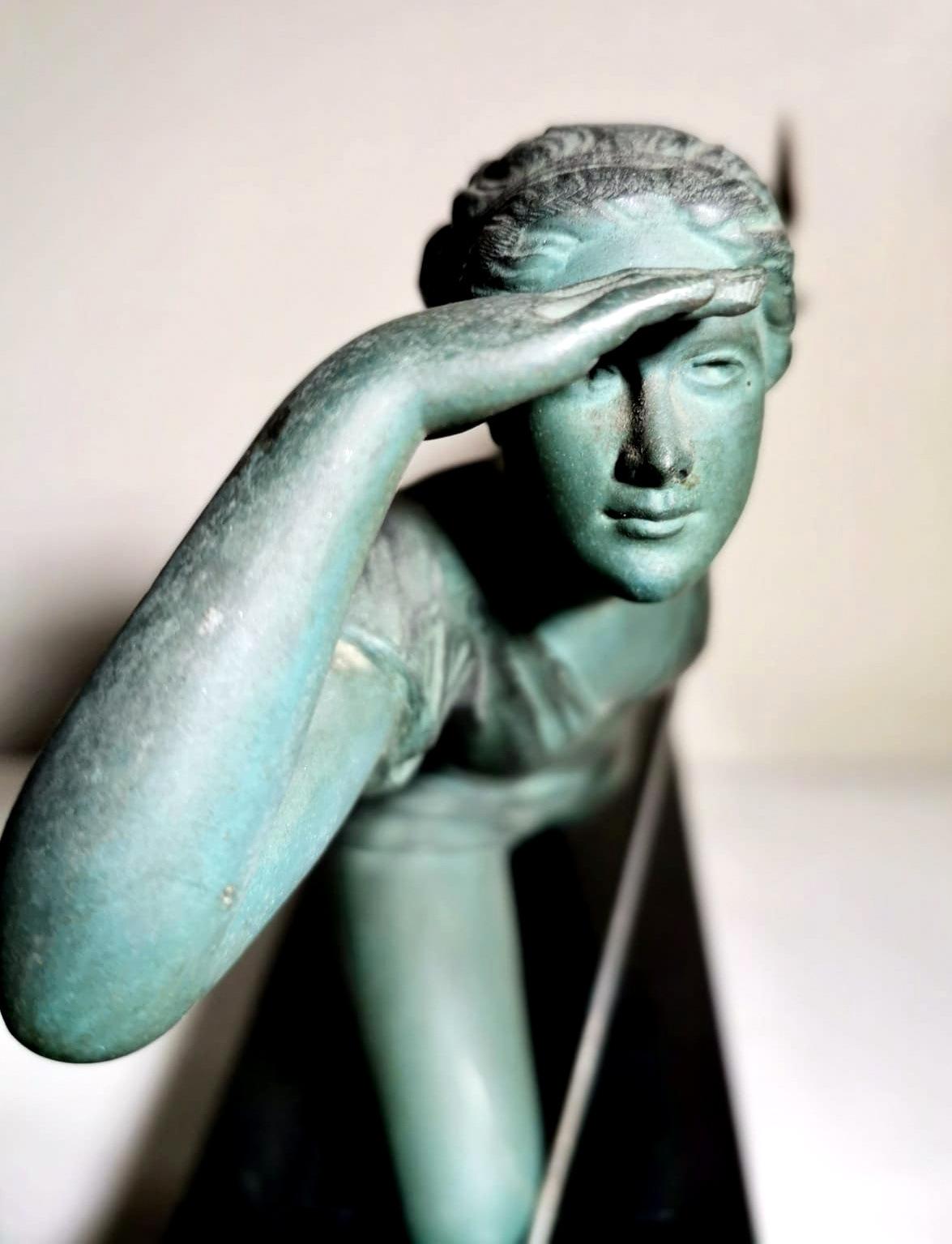 Art Noveau Bronze Statuette Marble Base Depicting The Goddess Diana The Huntress 4