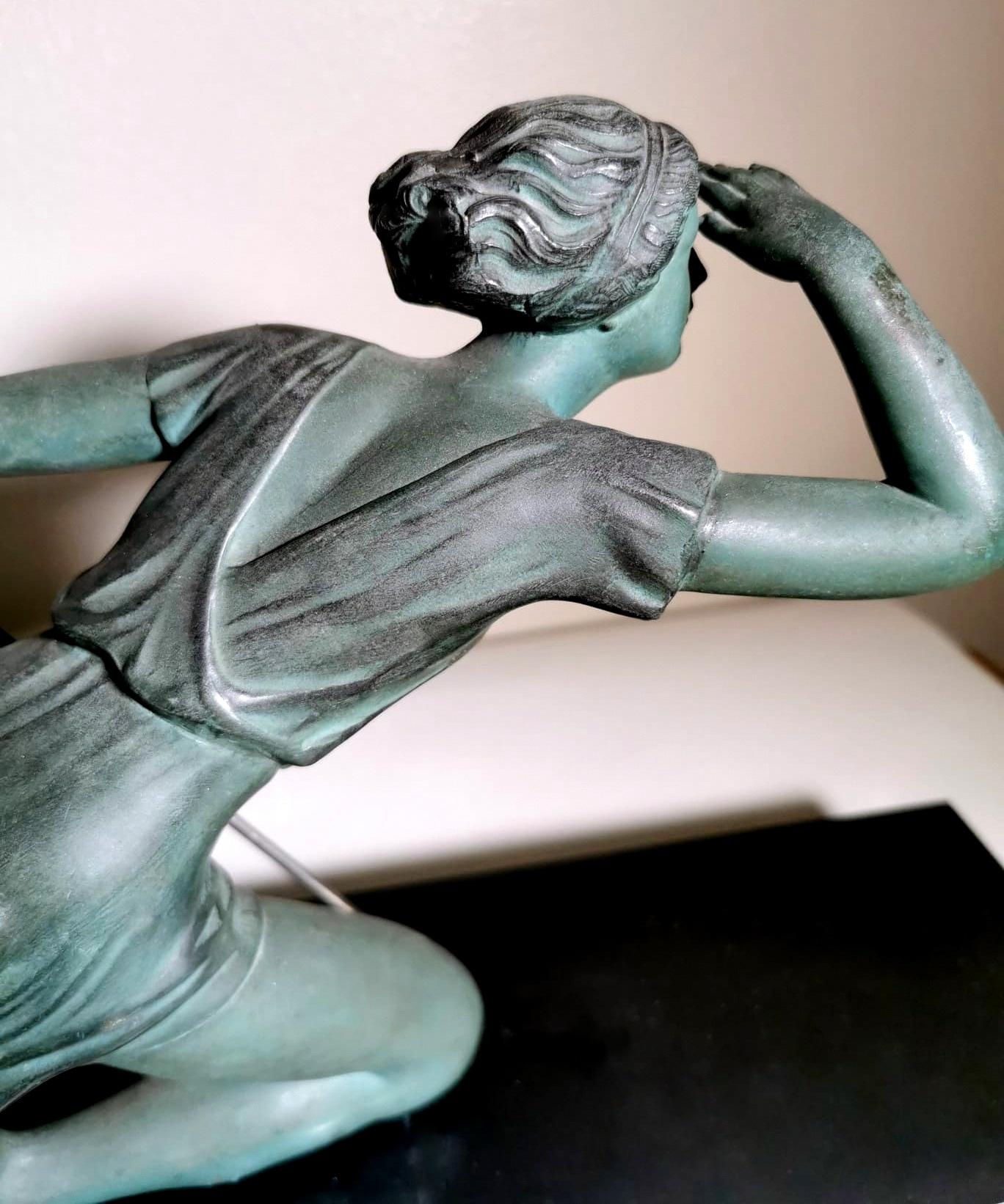 Art Noveau Bronze Statuette Marble Base Depicting The Goddess Diana The Huntress 1