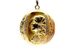 Art Noveau Diamond Cameo Locket Pendant Necklace Vintage Antique Original 1910's