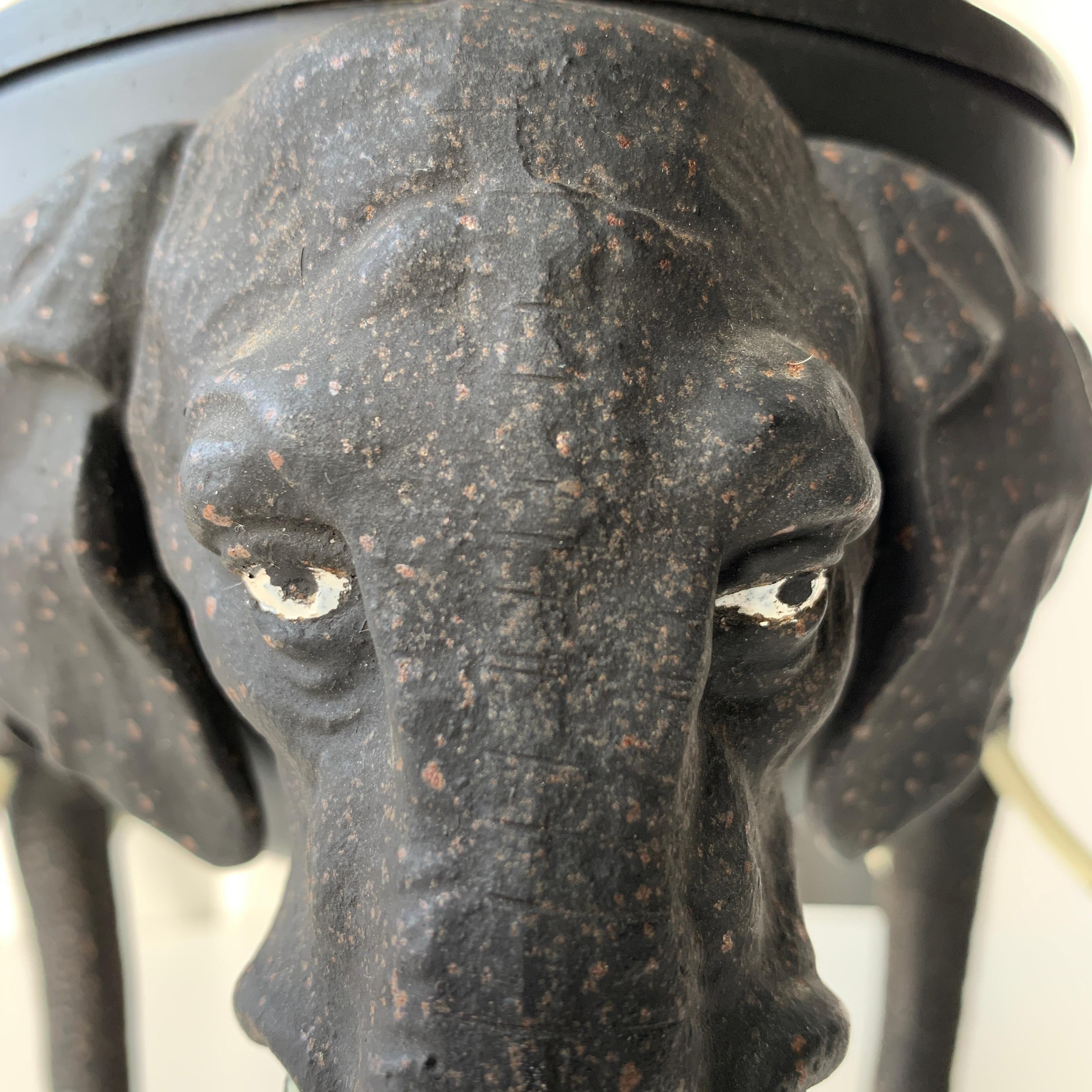 Cast Art Noveau Elephant Table Lamp with Opaline Glass For Sale
