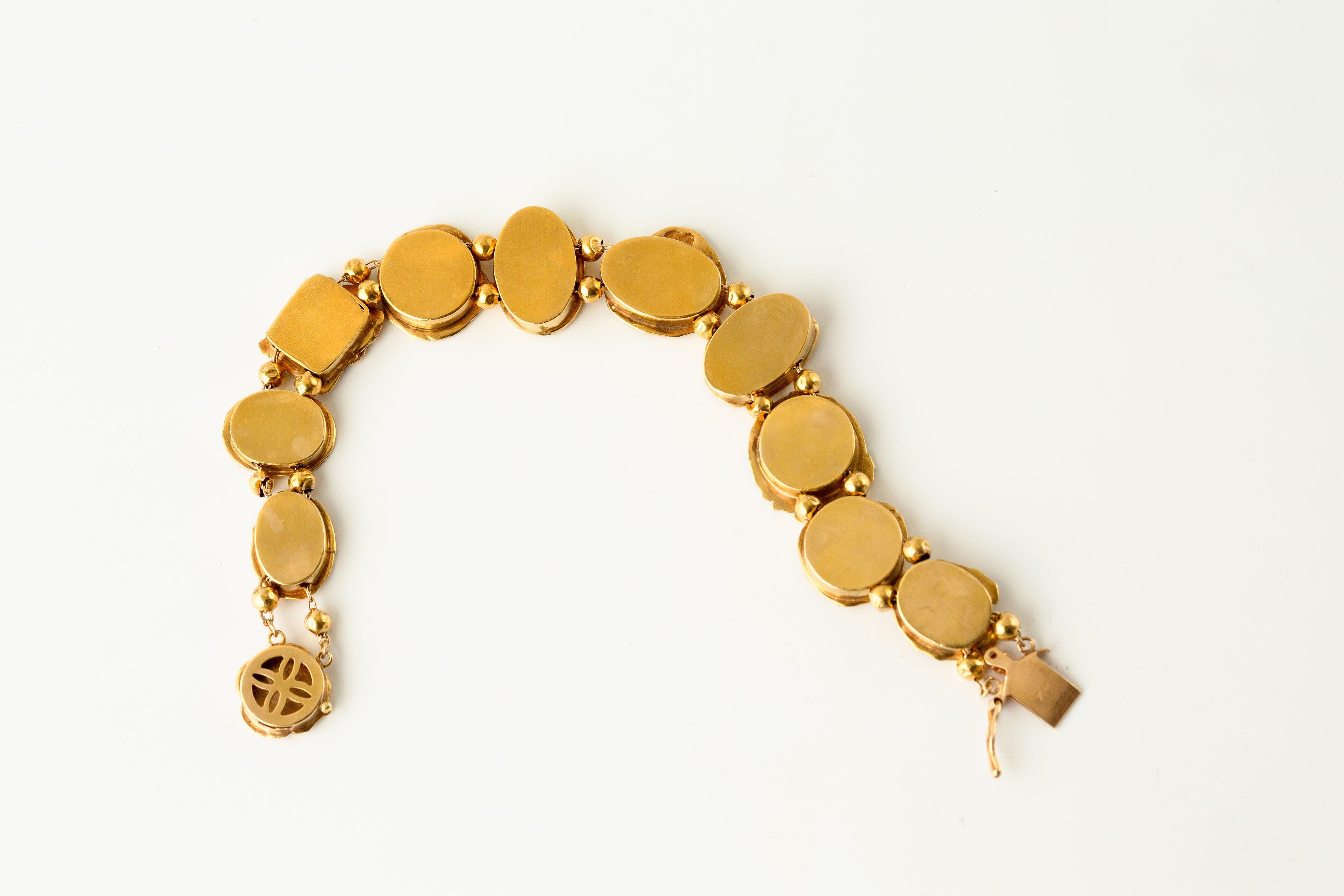 Art Noveau Figural Slide Bracelet 14k Yellow Gold & Diamond For Sale 2