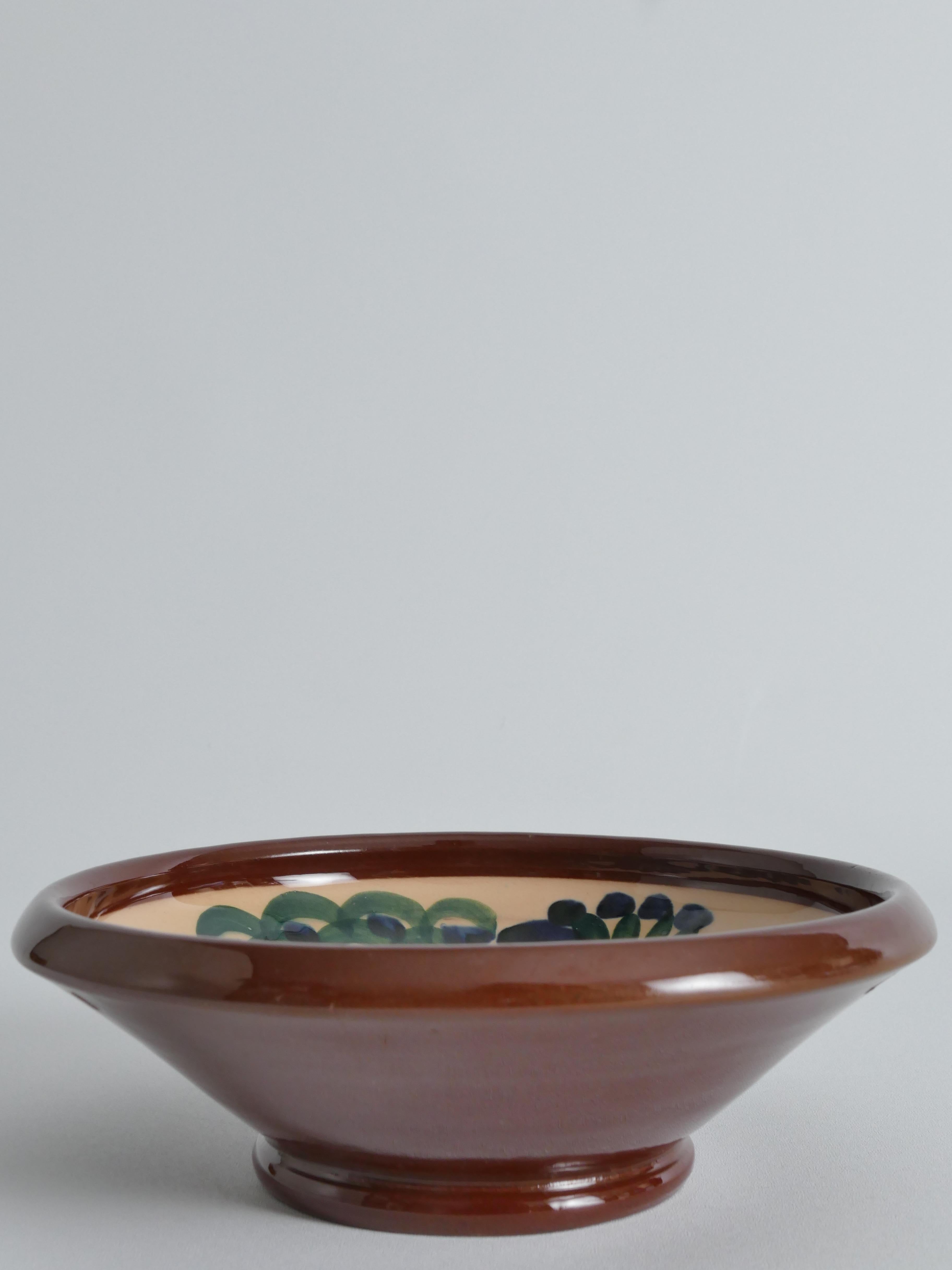 Art Nouveau Art Noveau Floral Motif Bowl by Agda Österberg, St. Erik Lervarufabriker, 1910s For Sale