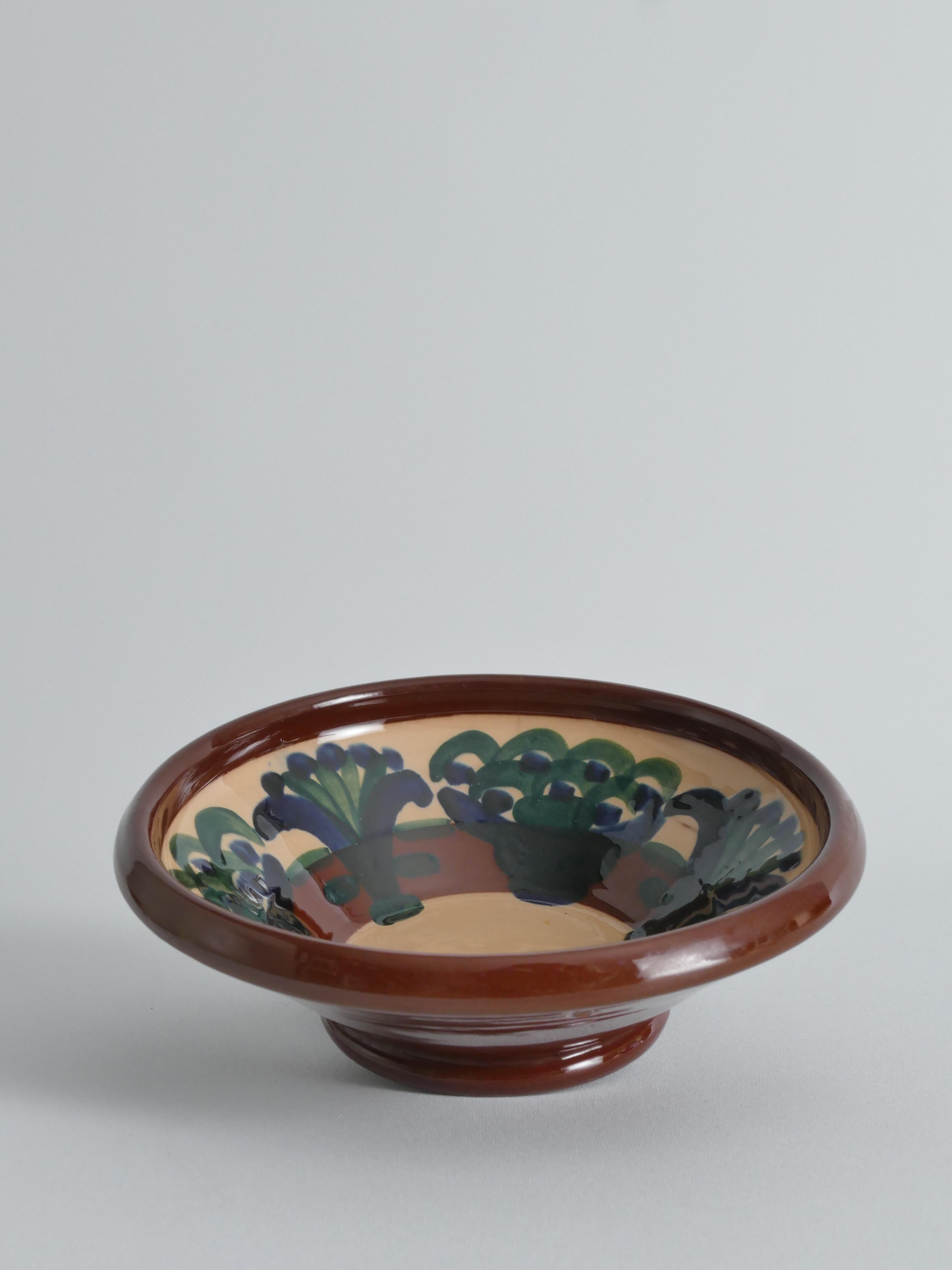 Glazed Art Noveau Floral Motif Bowl by Agda Österberg, St. Erik Lervarufabriker, 1910s For Sale