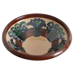 Antique Art Noveau Floral Motif Bowl by Agda Österberg, St. Erik Lervarufabriker, 1910s
