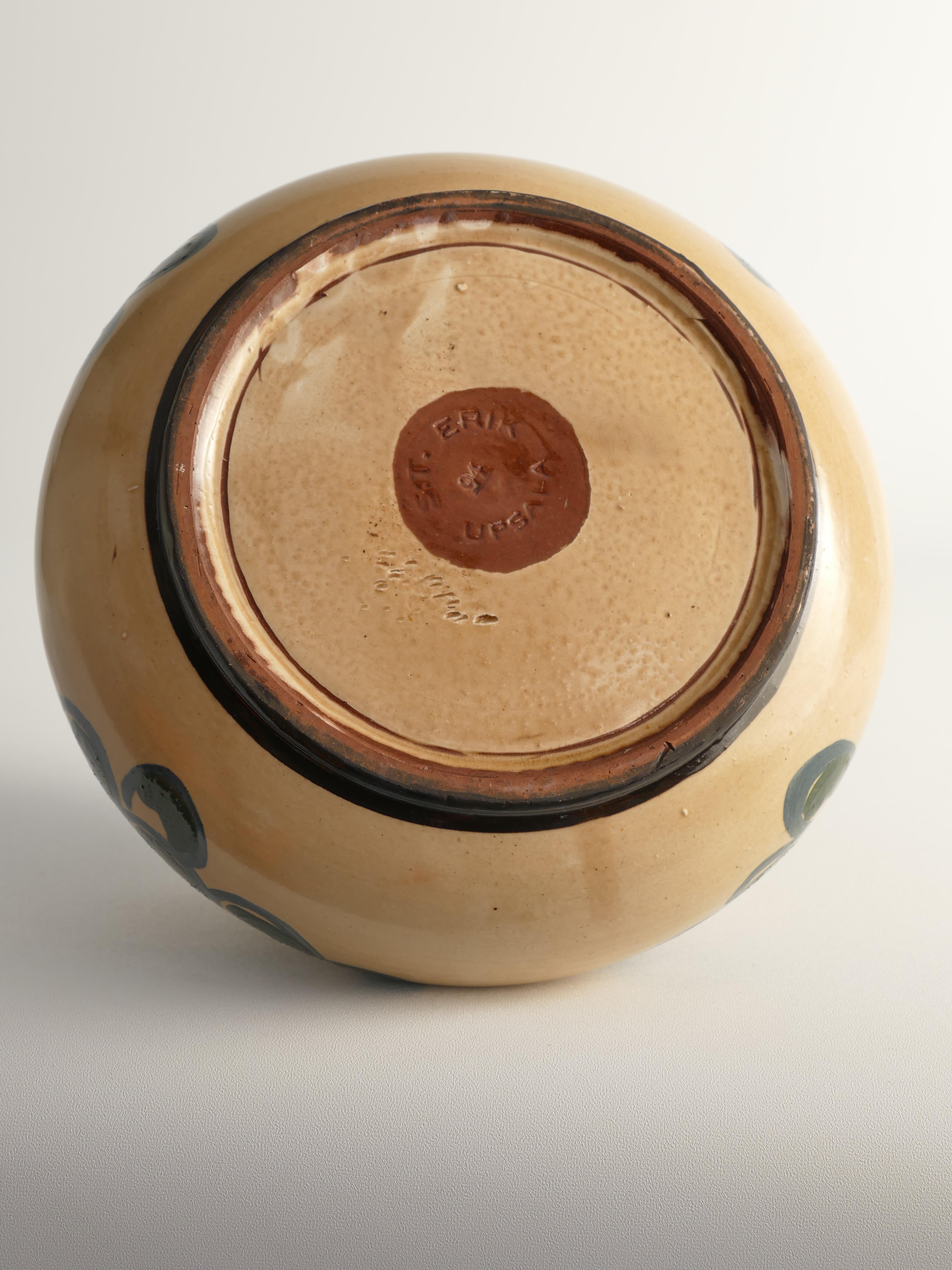Art Noveau Floral Motif Vase by Agda Österberg, St. Erik Lervarufabriker, 1910s 7