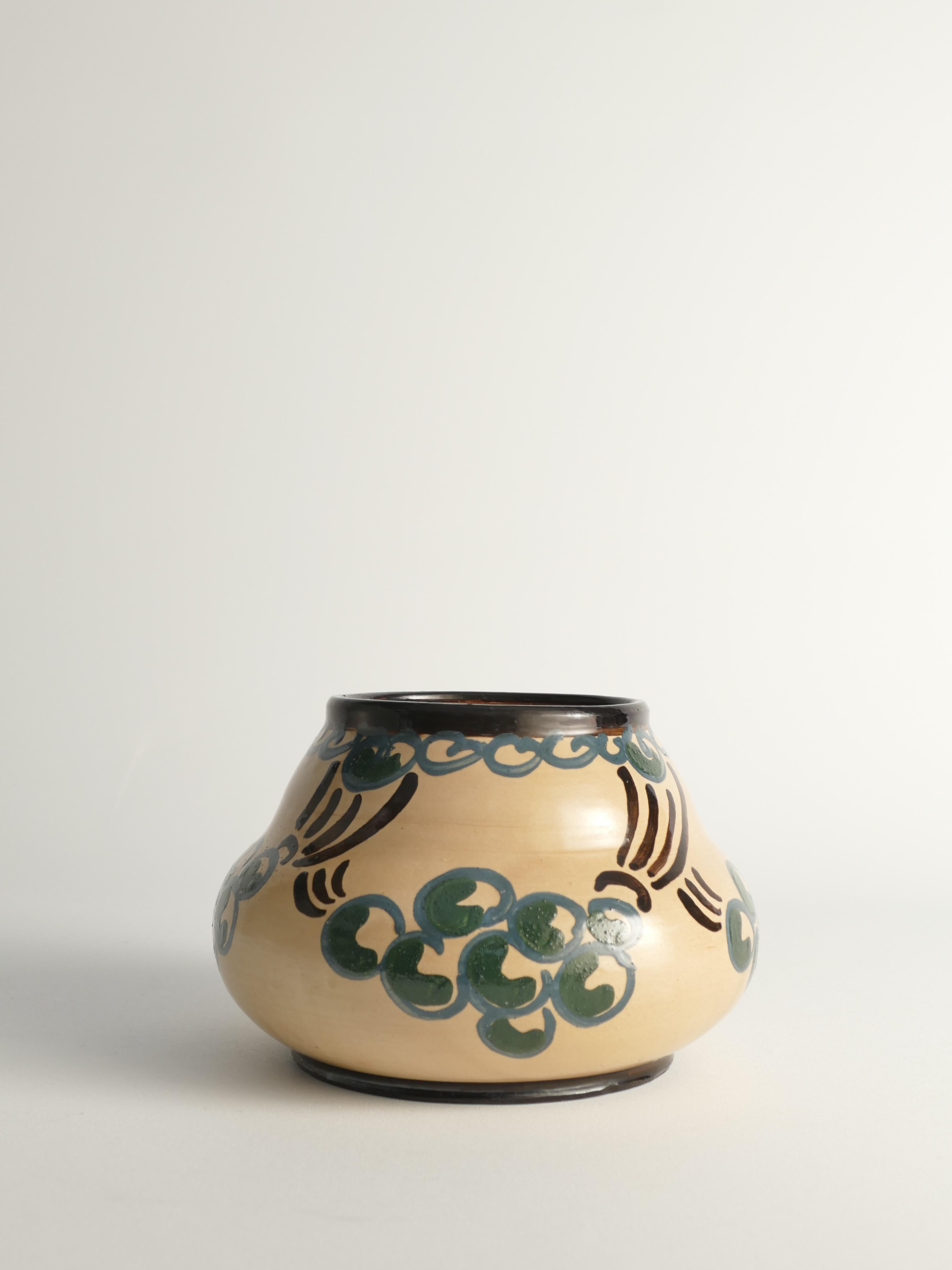 Art Nouveau Art Noveau Floral Motif Vase by Agda Österberg, St. Erik Lervarufabriker, 1910s