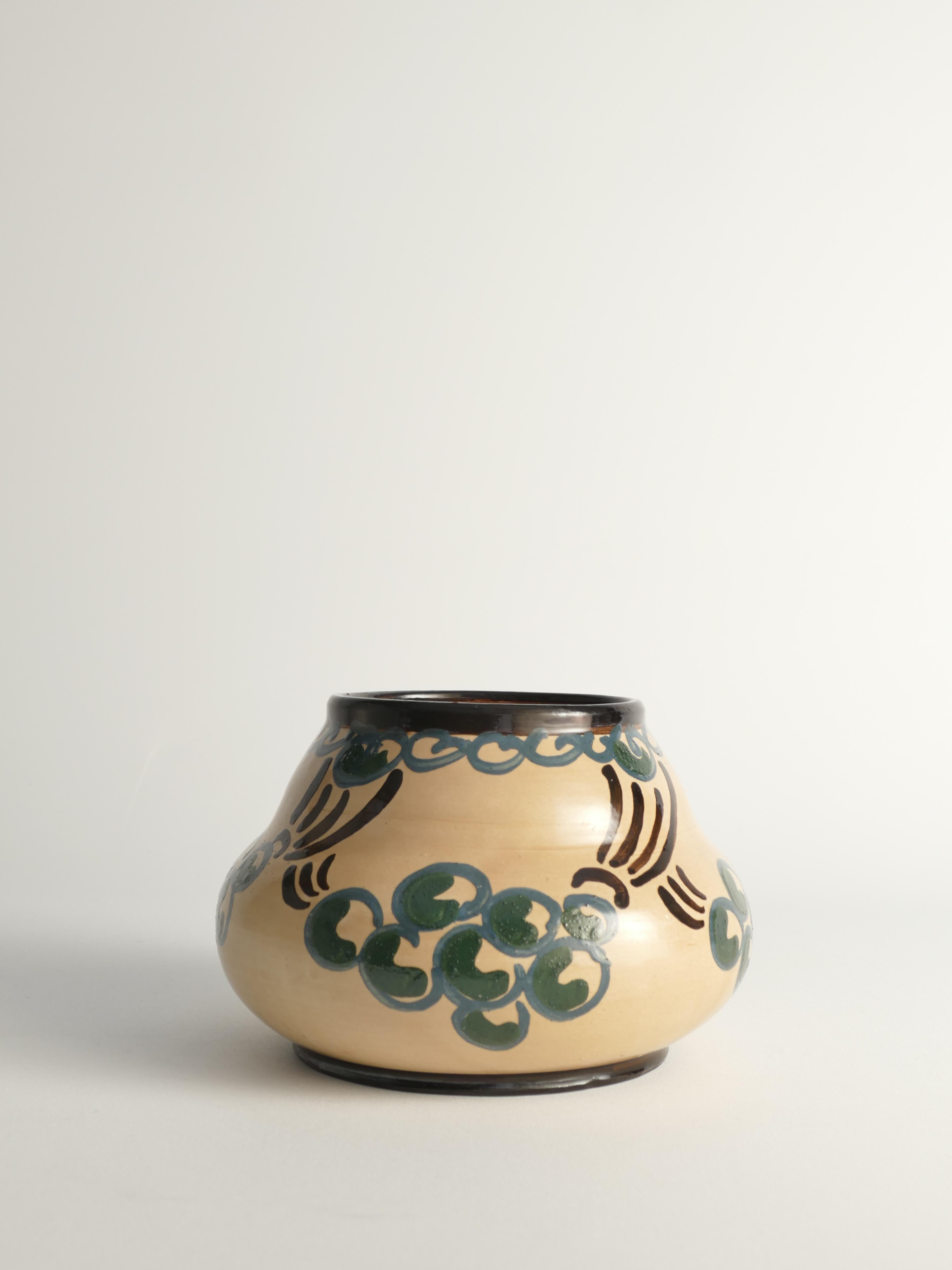 Swedish Art Noveau Floral Motif Vase by Agda Österberg, St. Erik Lervarufabriker, 1910s