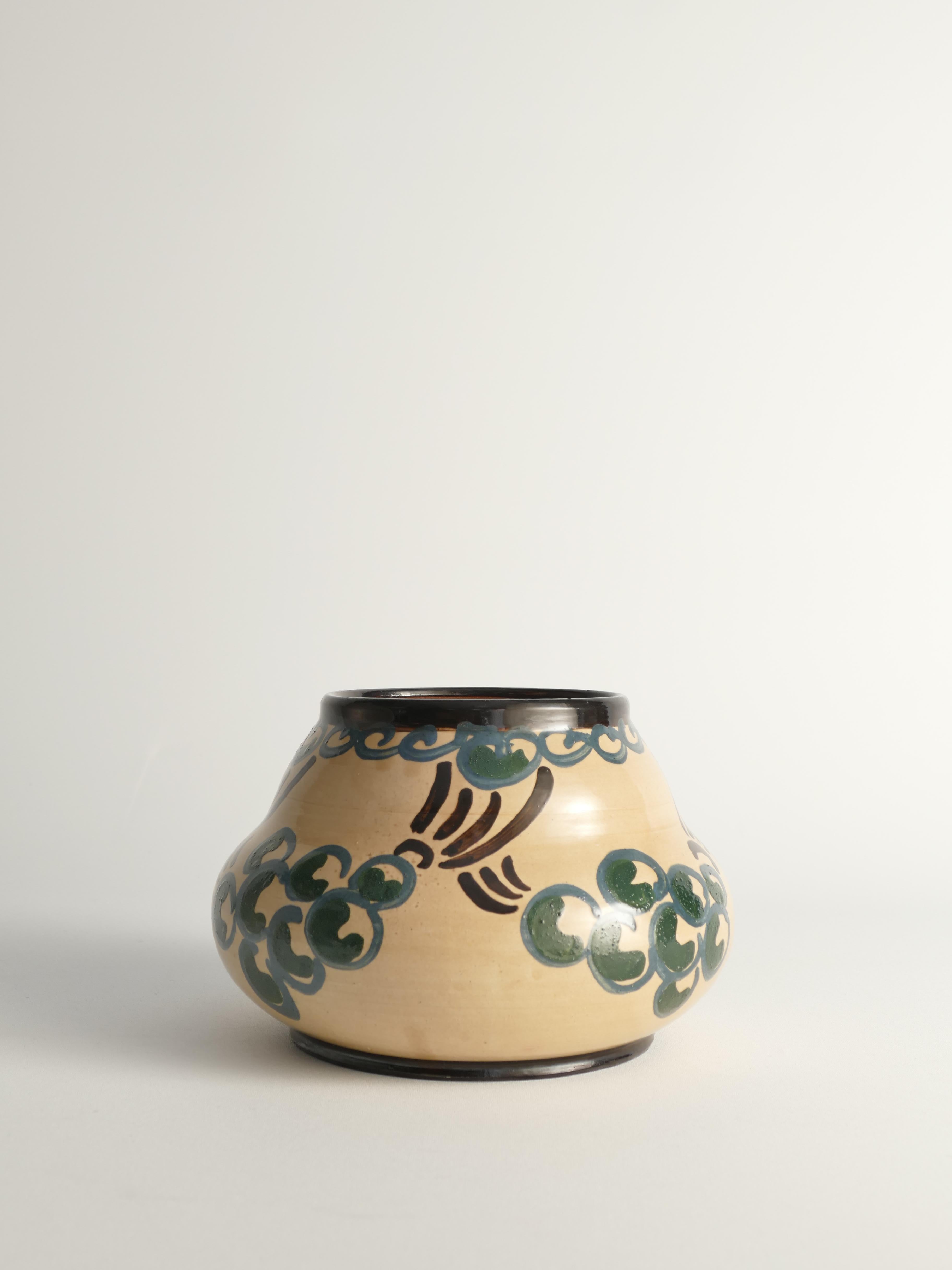 Glazed Art Noveau Floral Motif Vase by Agda Österberg, St. Erik Lervarufabriker, 1910s