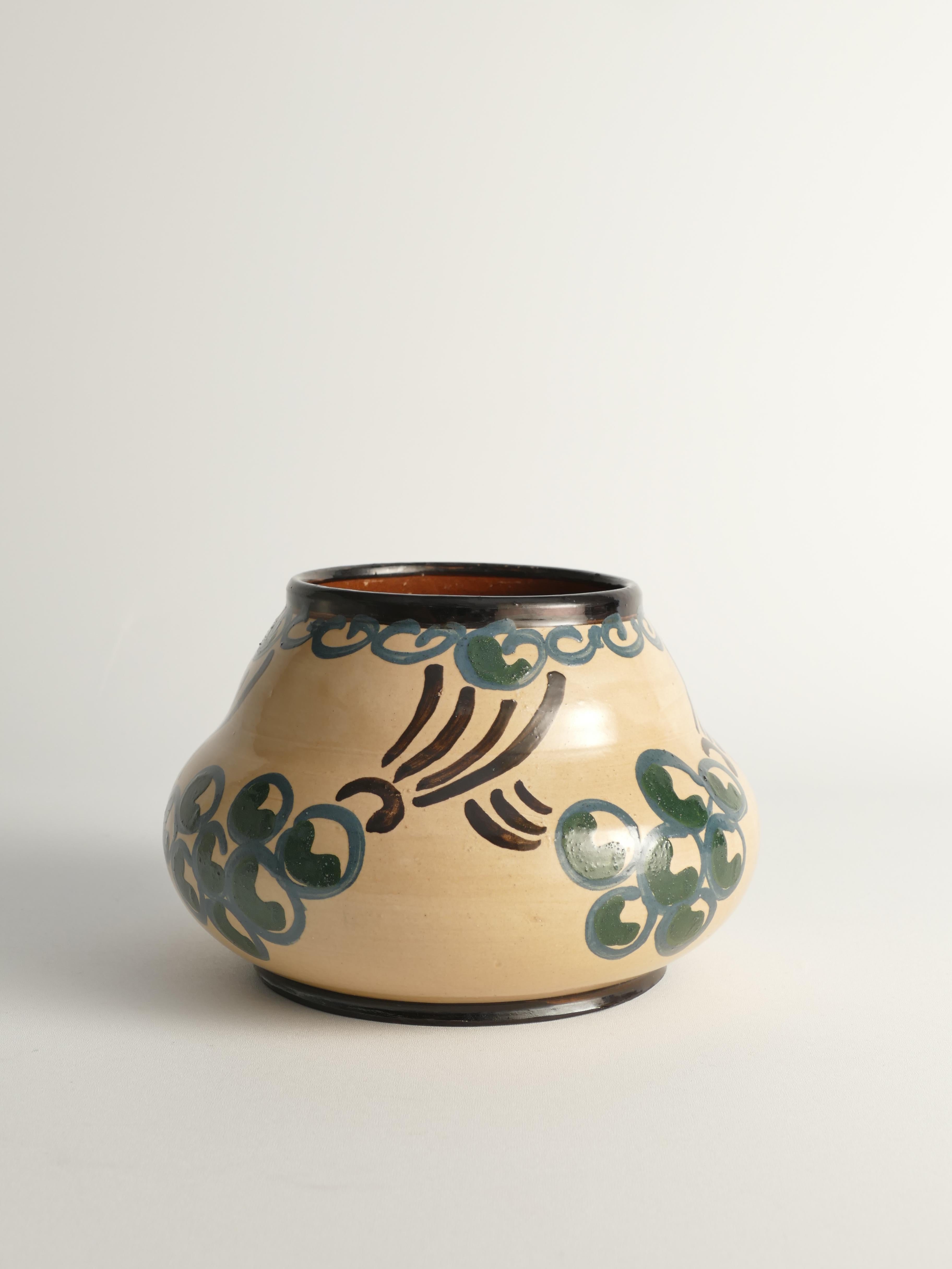Early 20th Century Art Noveau Floral Motif Vase by Agda Österberg, St. Erik Lervarufabriker, 1910s