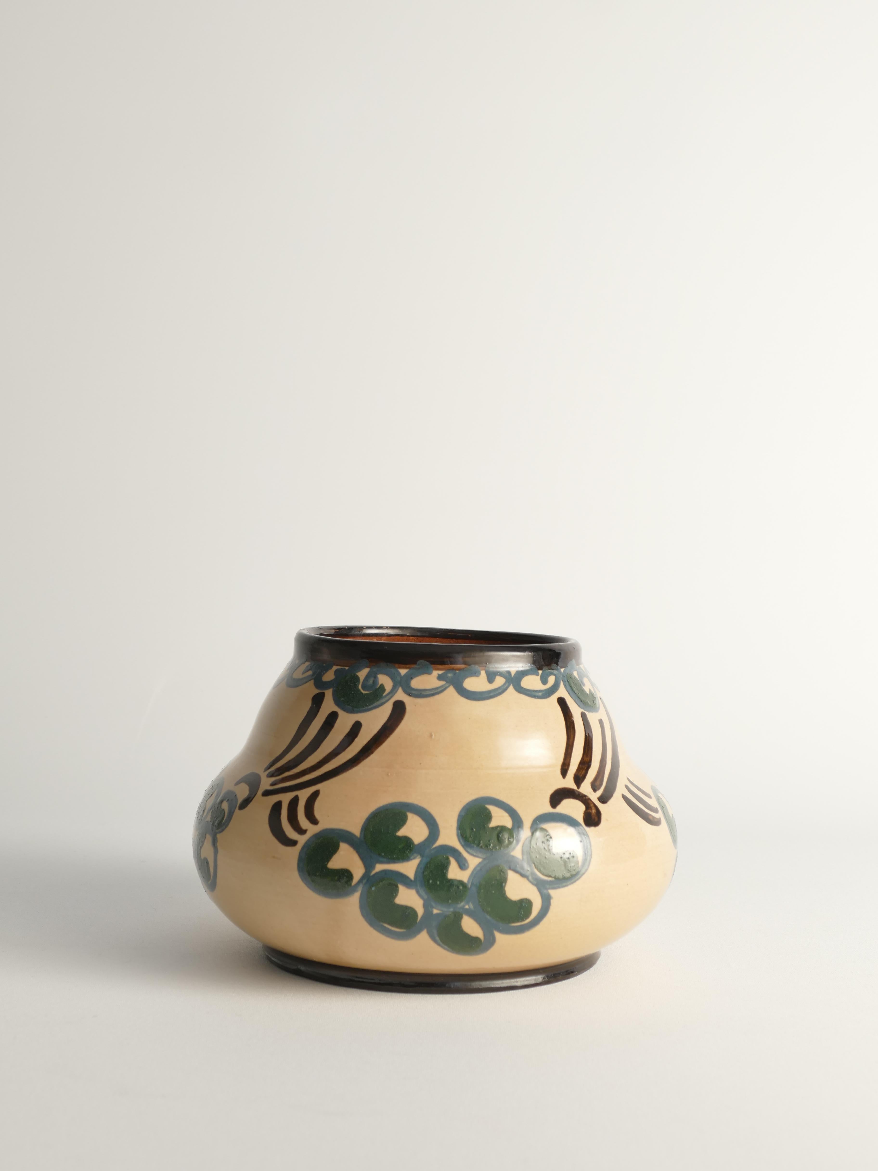 Earthenware Art Noveau Floral Motif Vase by Agda Österberg, St. Erik Lervarufabriker, 1910s
