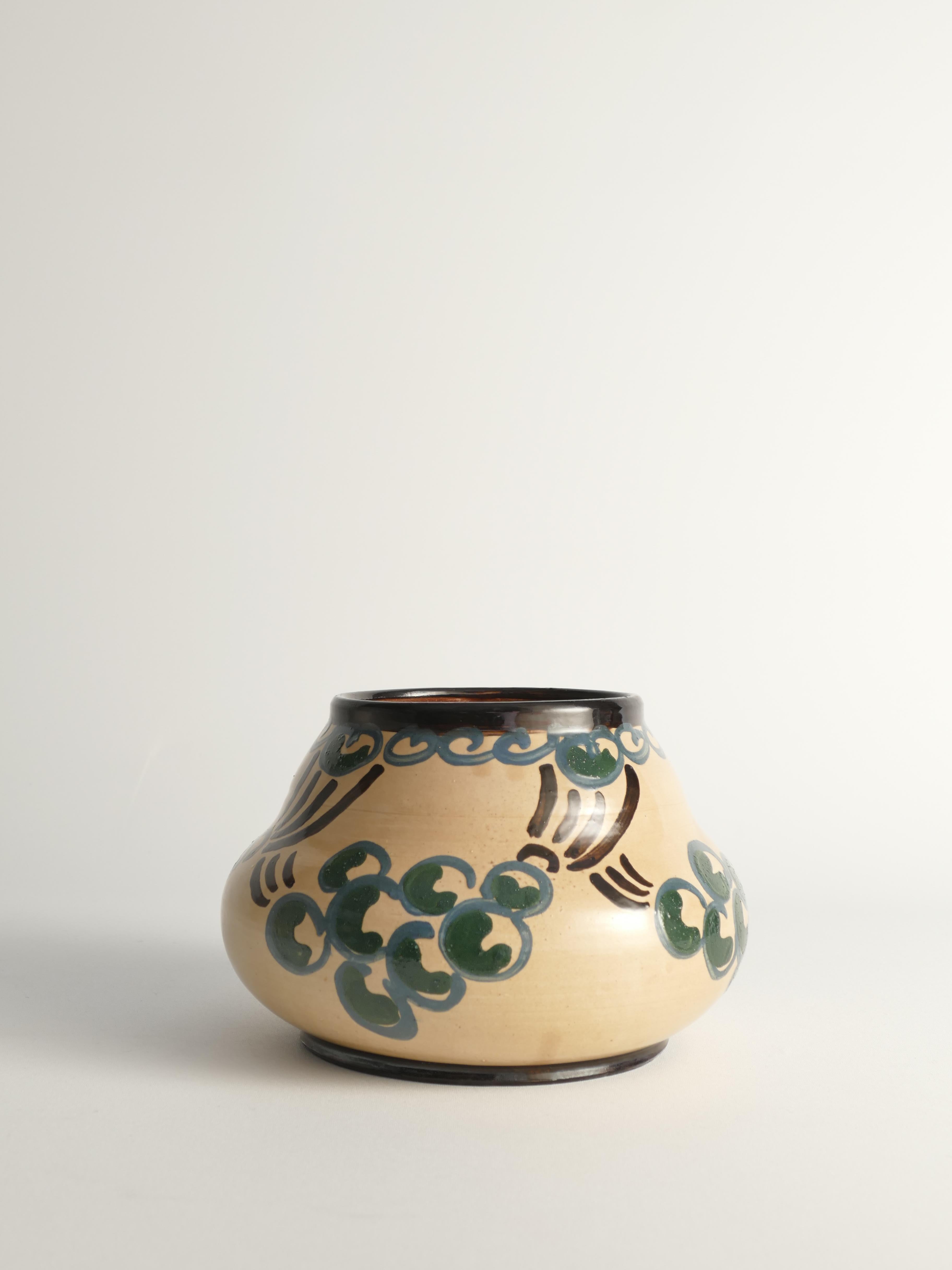 Art Noveau Floral Motif Vase by Agda Österberg, St. Erik Lervarufabriker, 1910s 1