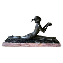 Art Noveau French Bronze Statuette with Marble Base Depicting Young Dancer