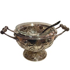 Art Noveau German Silver Caviar Server Bowl with Crystal Bowl and Spoon 