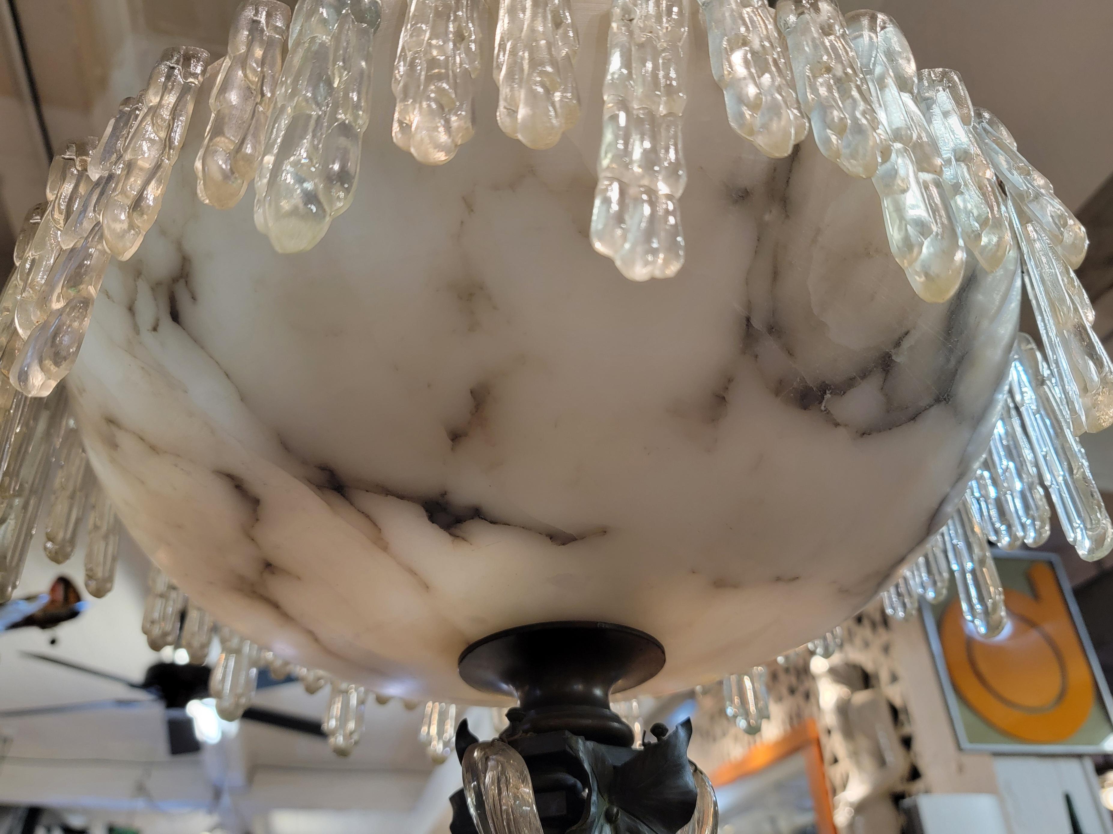 Kunst Noveau Stehlampe aus Eisen, Glas und Marmor (Spiegel) im Angebot