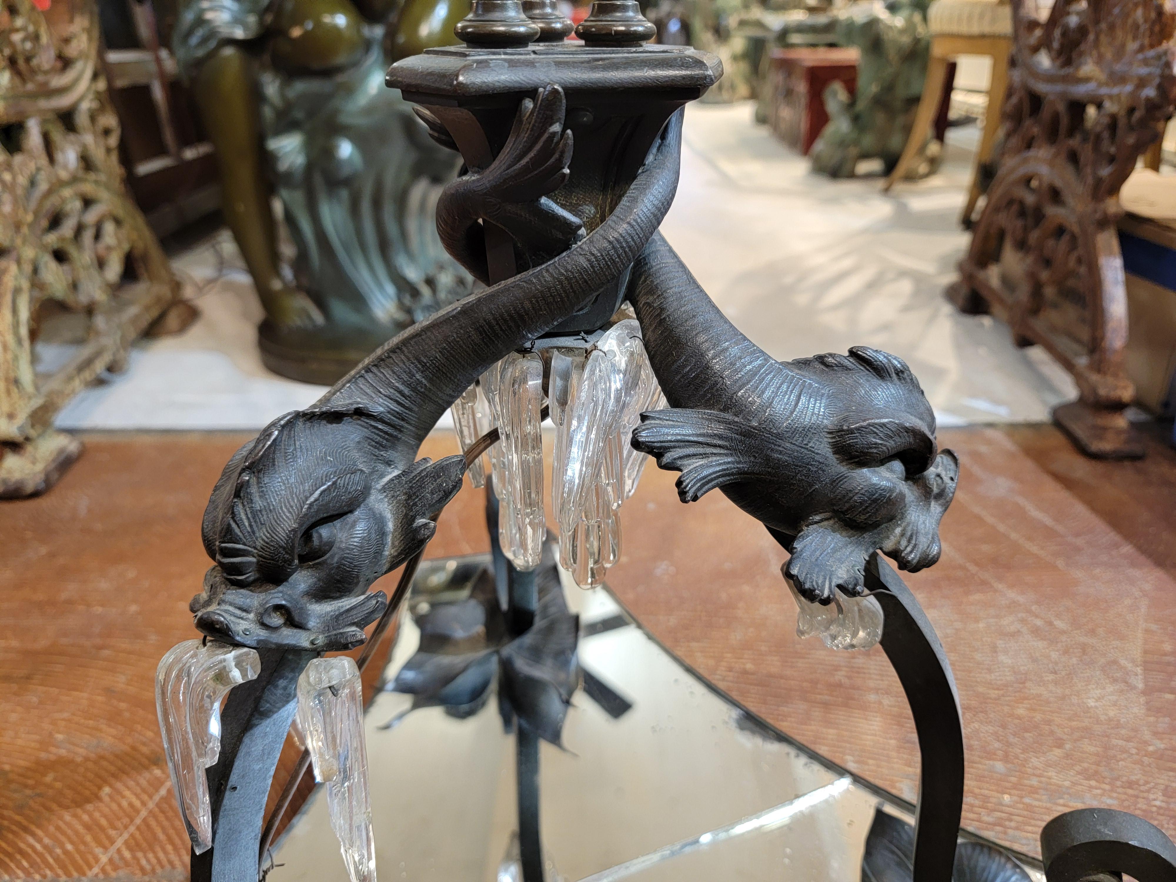 Kunst Noveau Stehlampe aus Eisen, Glas und Marmor im Angebot 1
