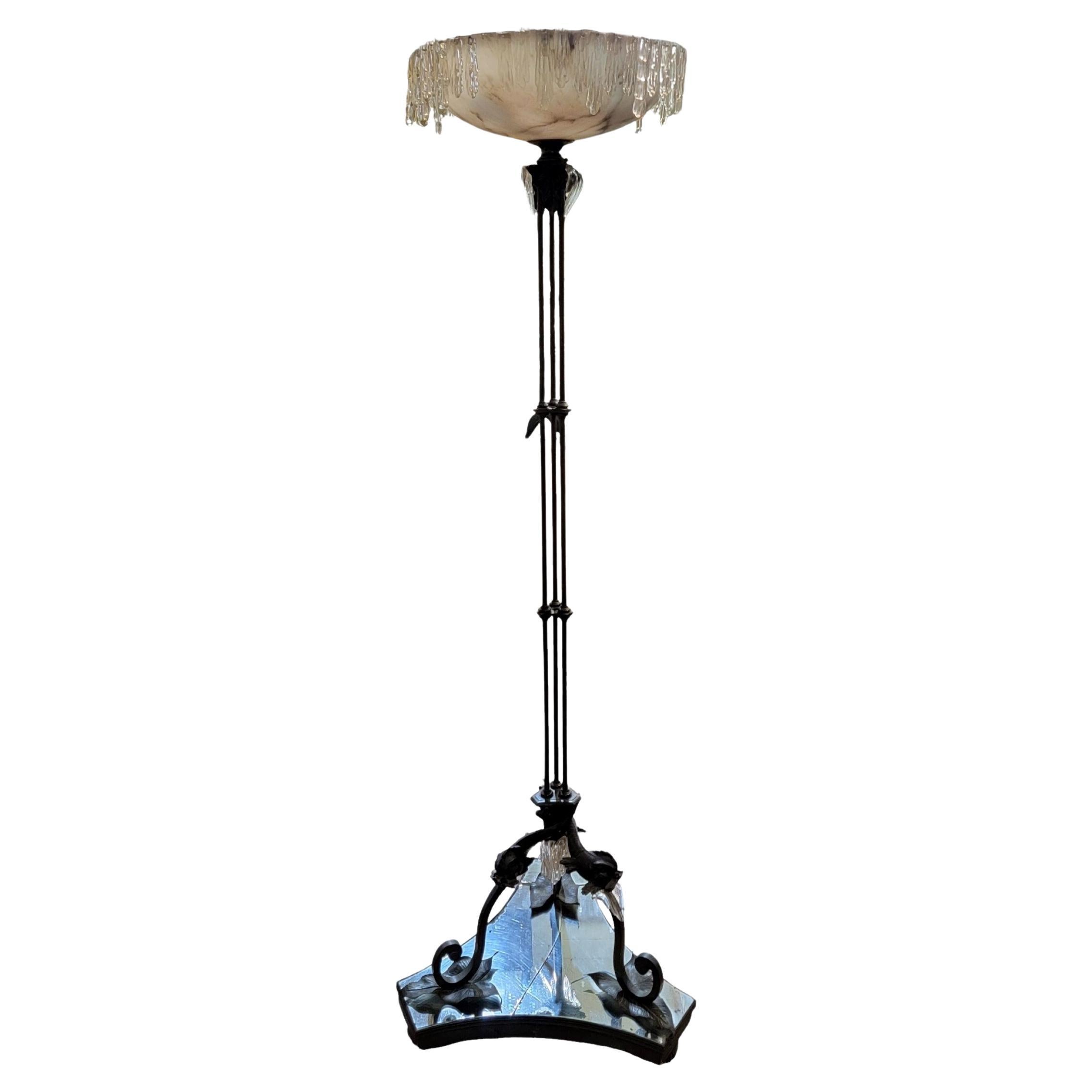 Art Noveau Iron, Glass and Marble Floor Lamp