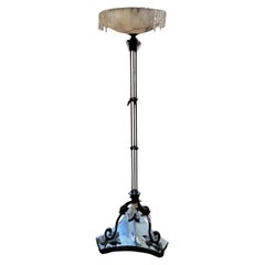 Art Noveau Iron, Glass and Marble Floor Lamp