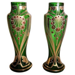Art Noveau Legras & Cie Pair French Vases Blown and Decorated with Gold EnameL
