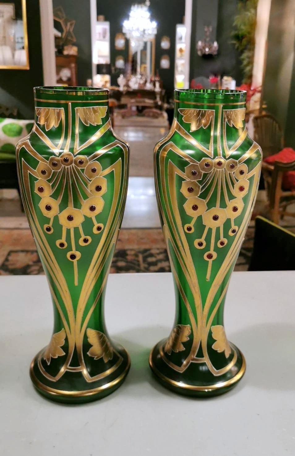 Art Noveau Legras & Cie Pair  French Vases Blown and Decorated with Gold EnameL For Sale 6