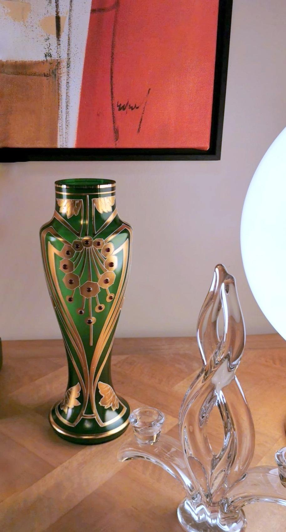 Jugendstil Legras & Cie Paar  Französische Vasen mundgeblasen und mit Gold verziert EnameL im Angebot 7
