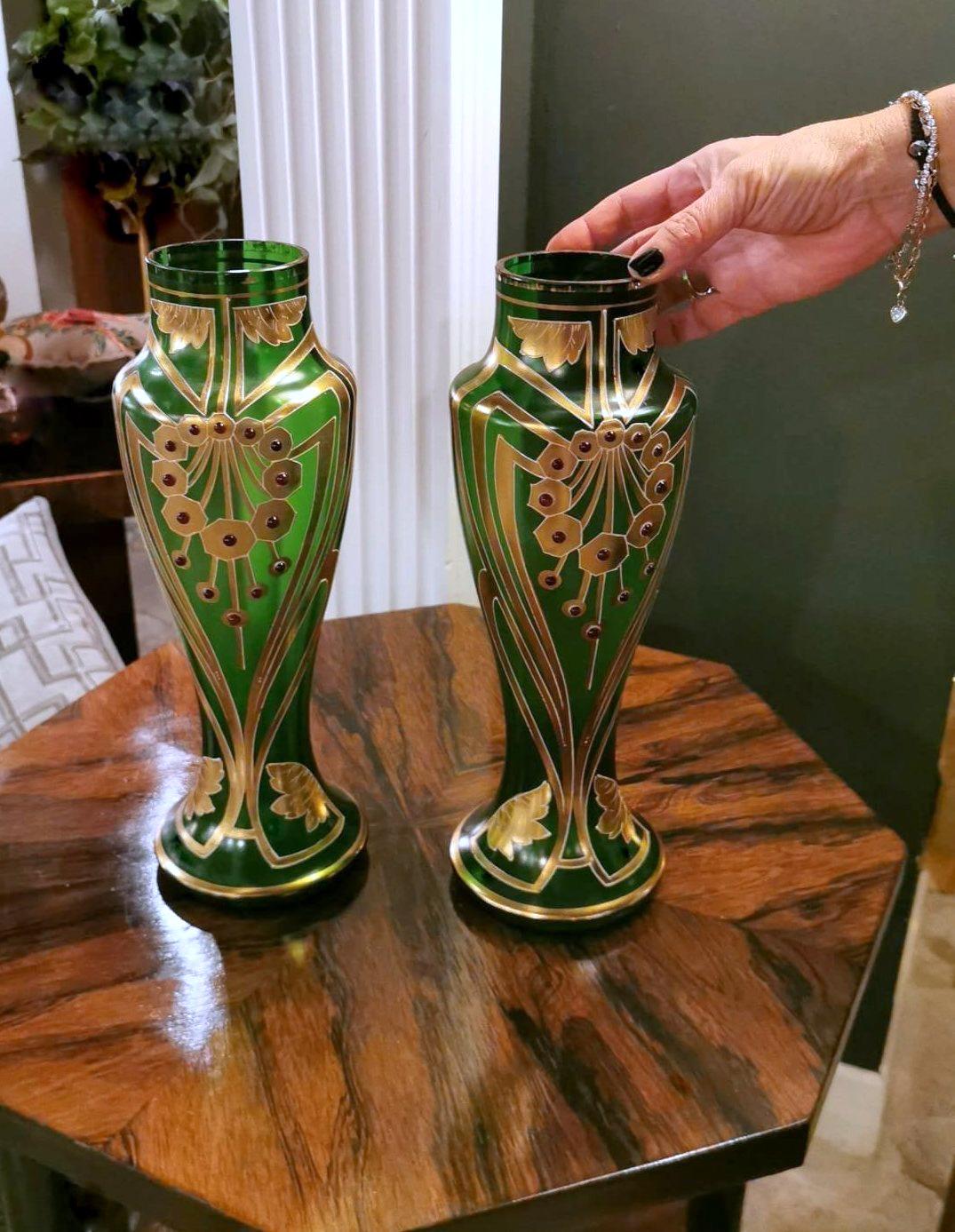 Jugendstil Legras & Cie Paar  Französische Vasen mundgeblasen und mit Gold verziert EnameL im Angebot 9