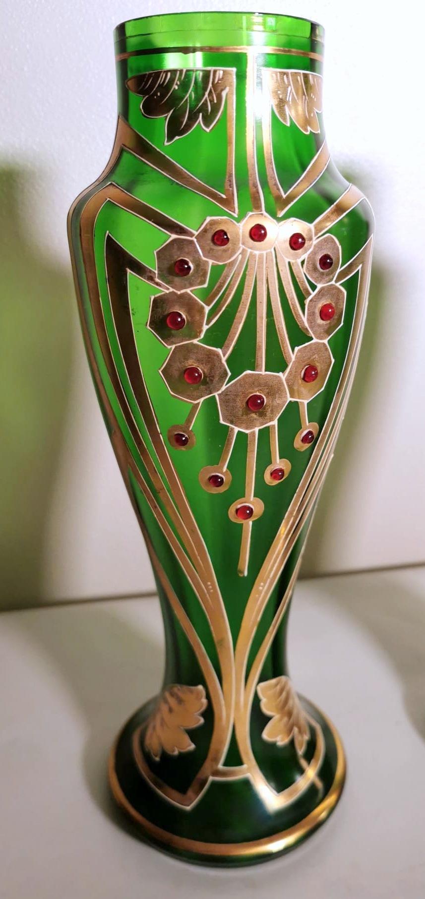 Art Nouveau Art Noveau Legras & Cie Pair  French Vases Blown and Decorated with Gold EnameL For Sale