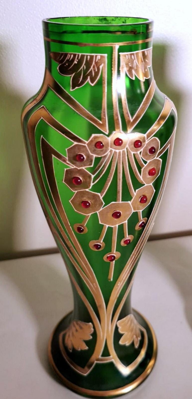 Art Noveau Legras & Cie Pair  French Vases Blown and Decorated with Gold EnameL In Good Condition For Sale In Prato, Tuscany