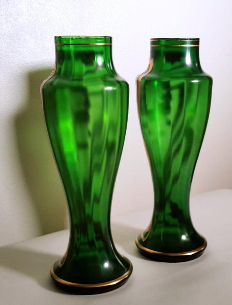 Jugendstil Legras & Cie Paar  Französische Vasen mundgeblasen und mit Gold verziert EnameL im Angebot 1