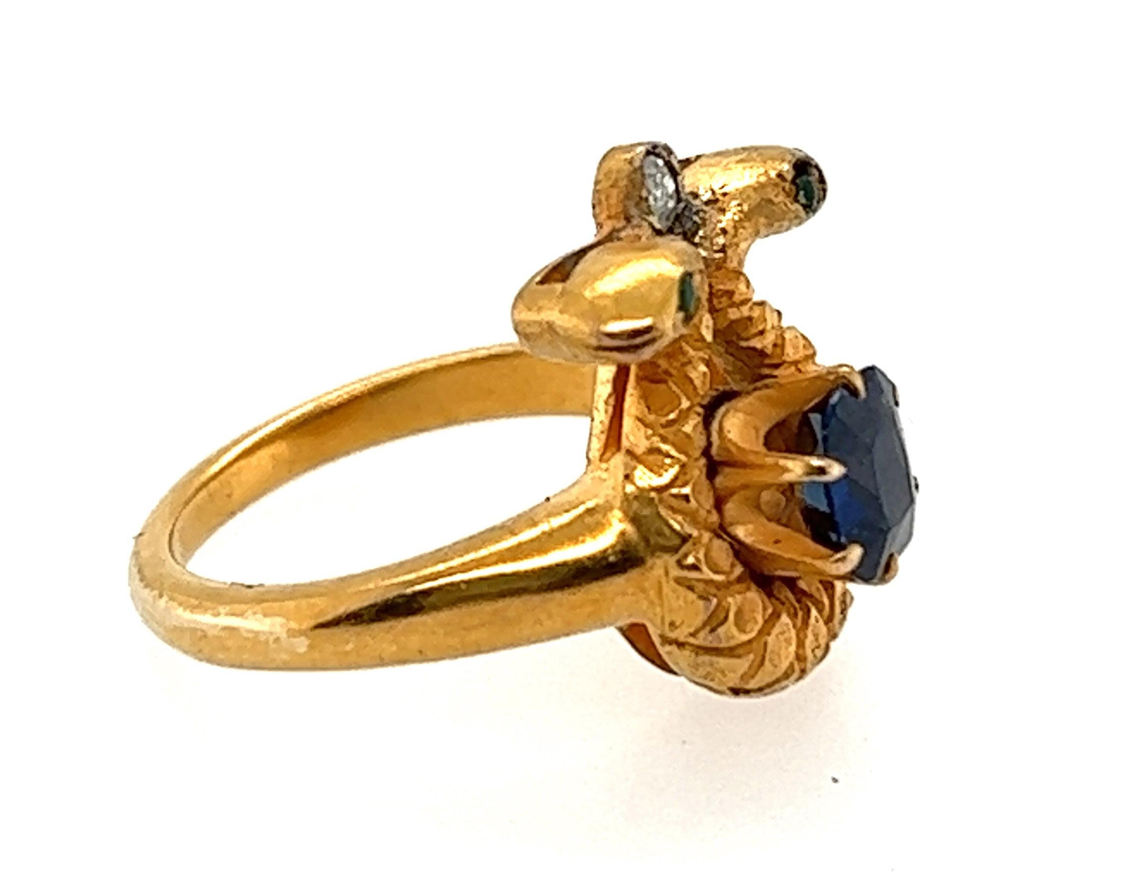 Art Nouveau GIA No Heat Sapphire Snake Ring 1ct Cushion Cut Original 1890's 18K In Excellent Condition For Sale In Dearborn, MI