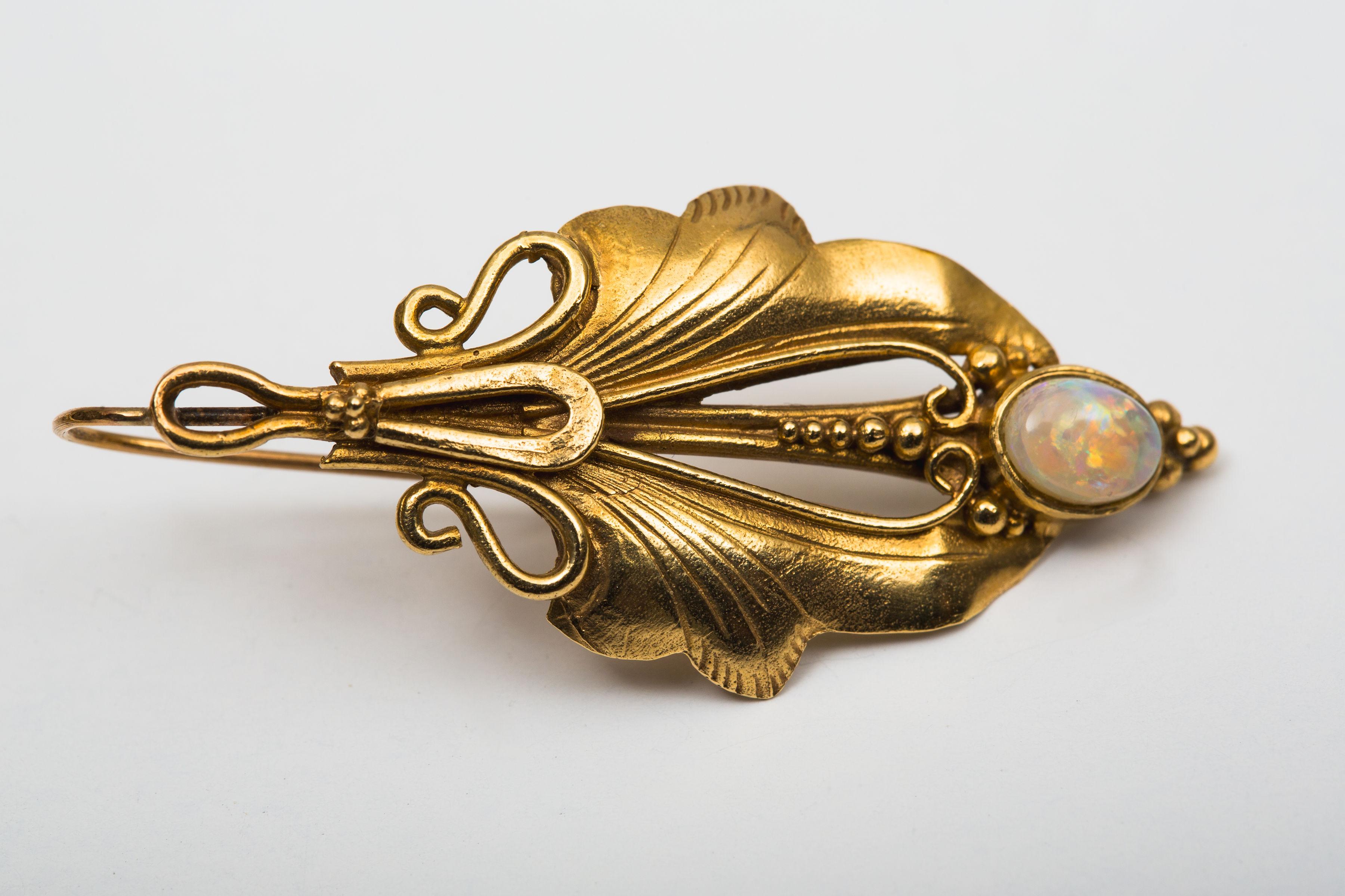 Boucles d'oreilles Art Noveau Opale Or Jaune 18k Bon état - En vente à Bernardsville, NJ