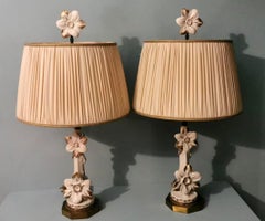 Art Noveau Pair Of French Porcelain Lamps Color Ivory And Pure Gold